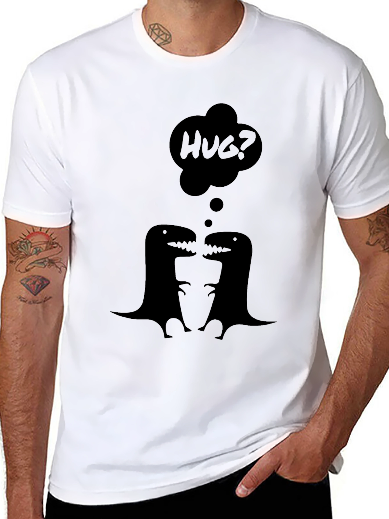 Black Dino Hug T-Shirt - Black Graphic Tee view 8