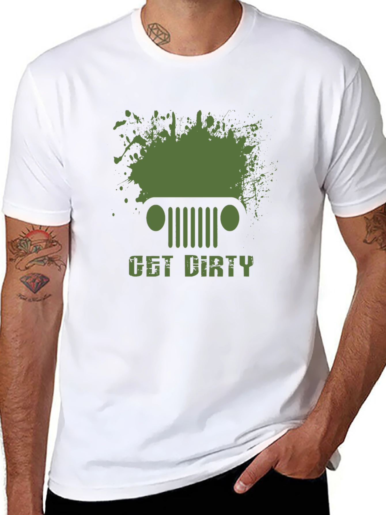 Black Get Dirty Jeep Graphic Men's T-Shirt view 8