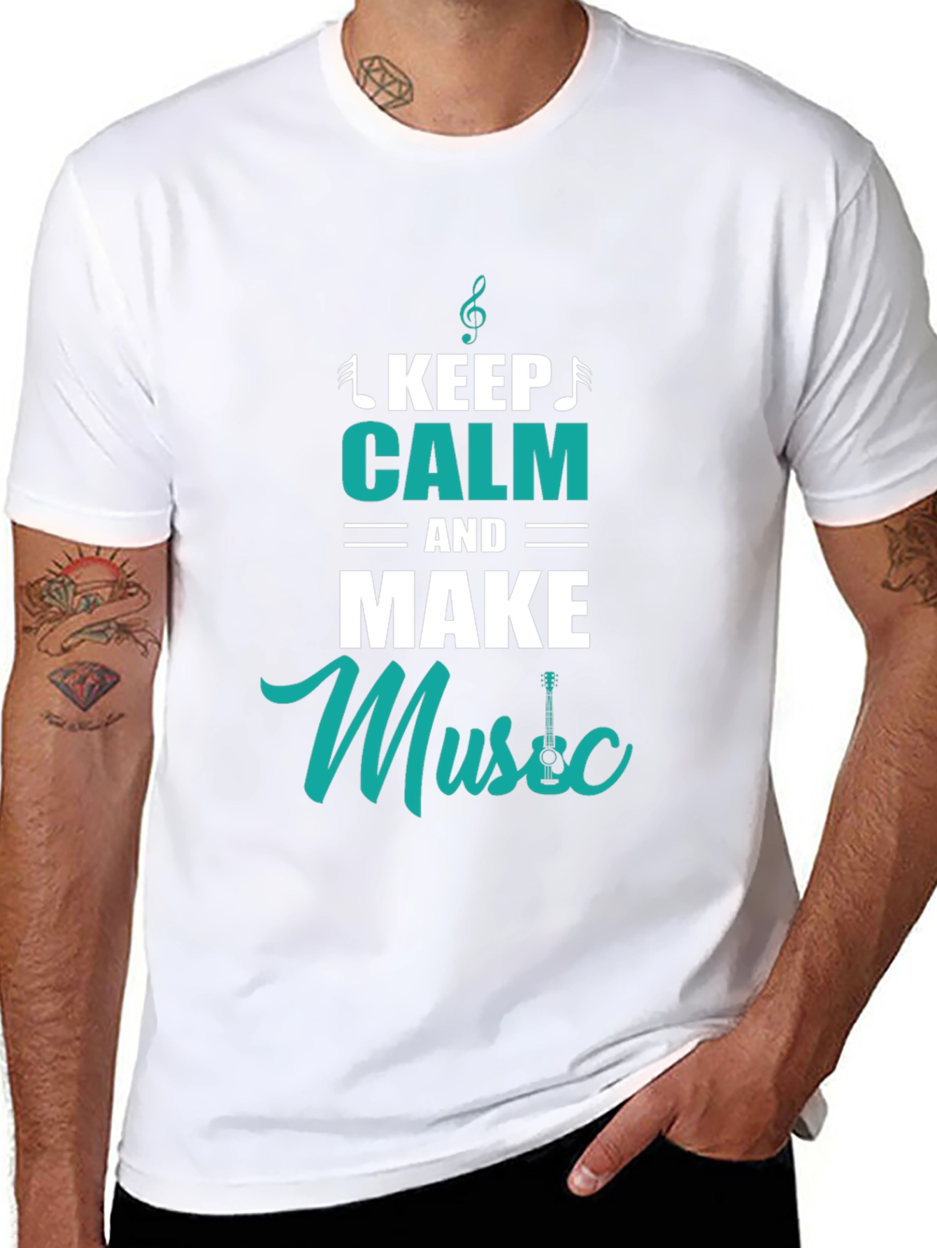 Black Keep Calm and Make Music Black T-Shirt view 8