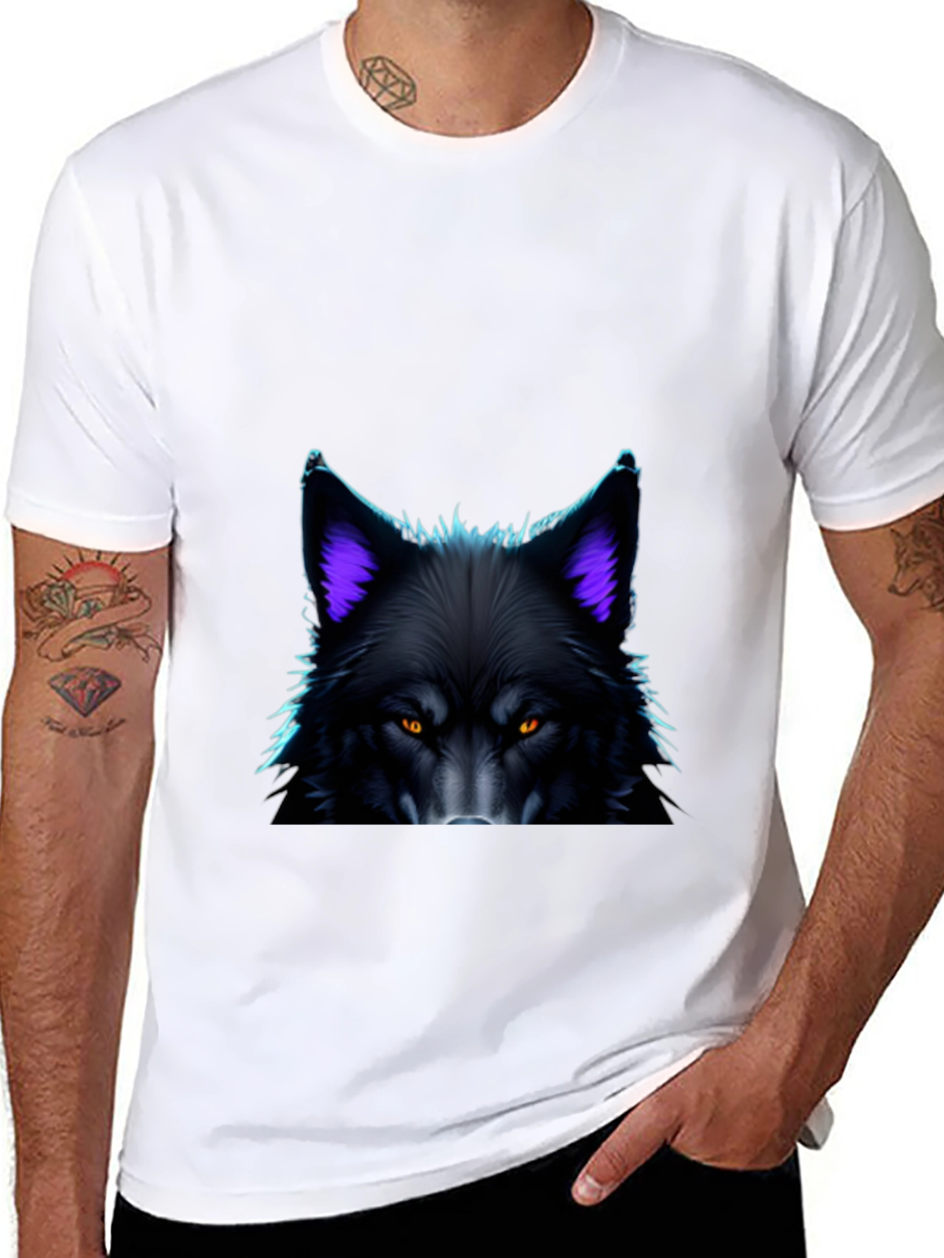 Black Black Wolf Graphic Tee - Bold Animal Design view 8