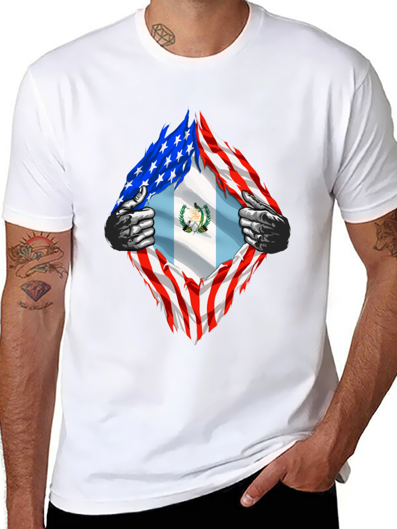 Black USA Guatemala Flag T-Shirt view 8