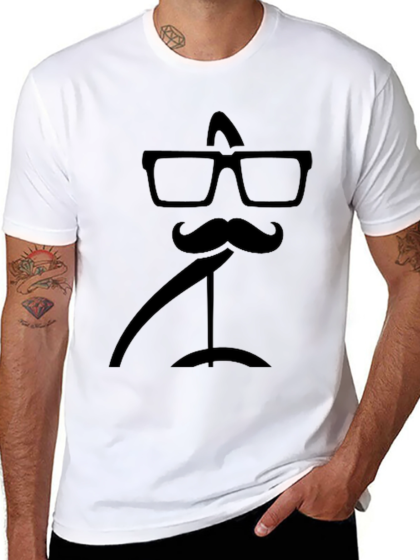 Black Funny Mustache & Glasses Graphic Black T-Shirt view 8