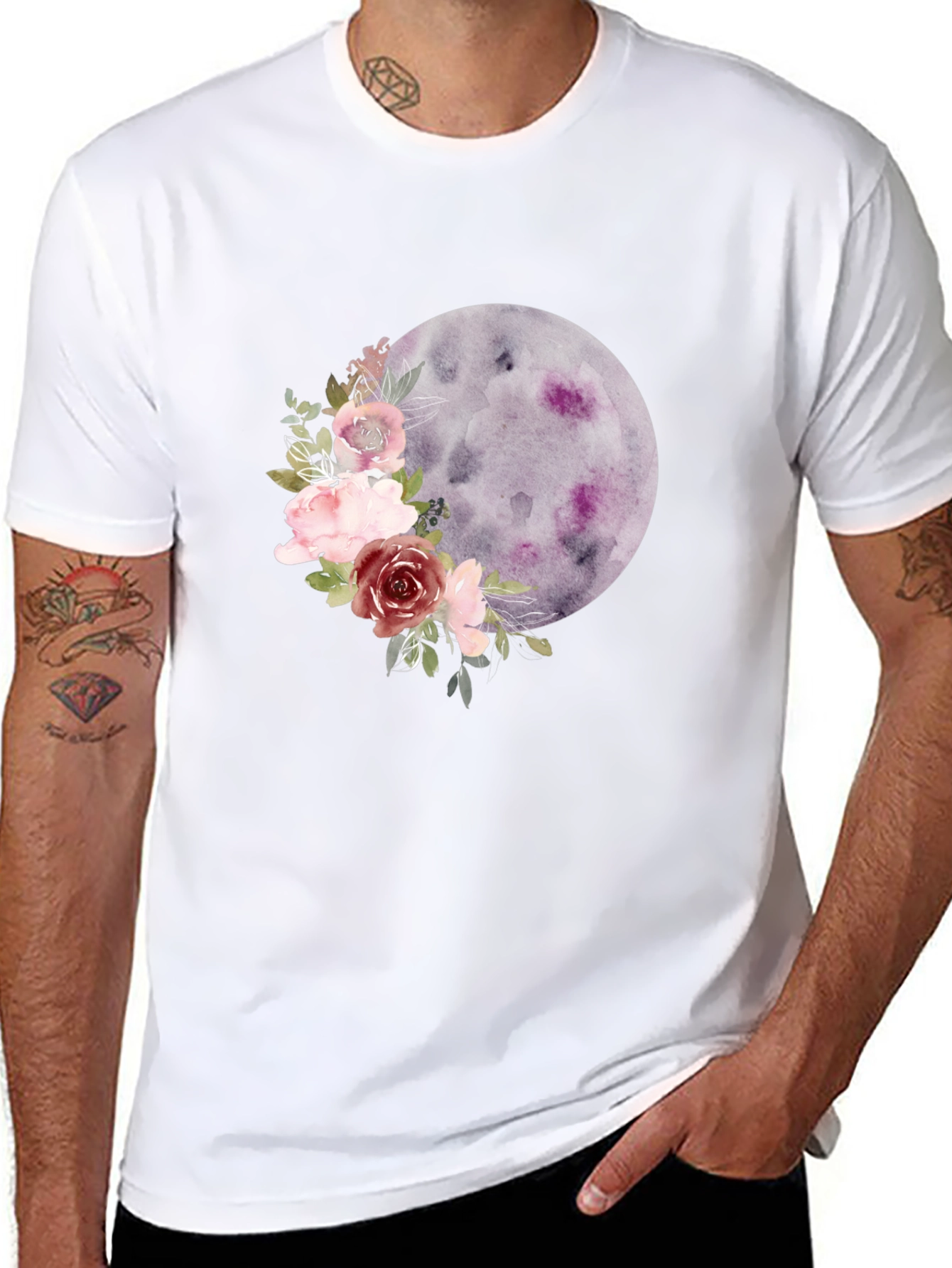 Black Floral Moon Graphic Tee - Black Casual T-Shirt view 8