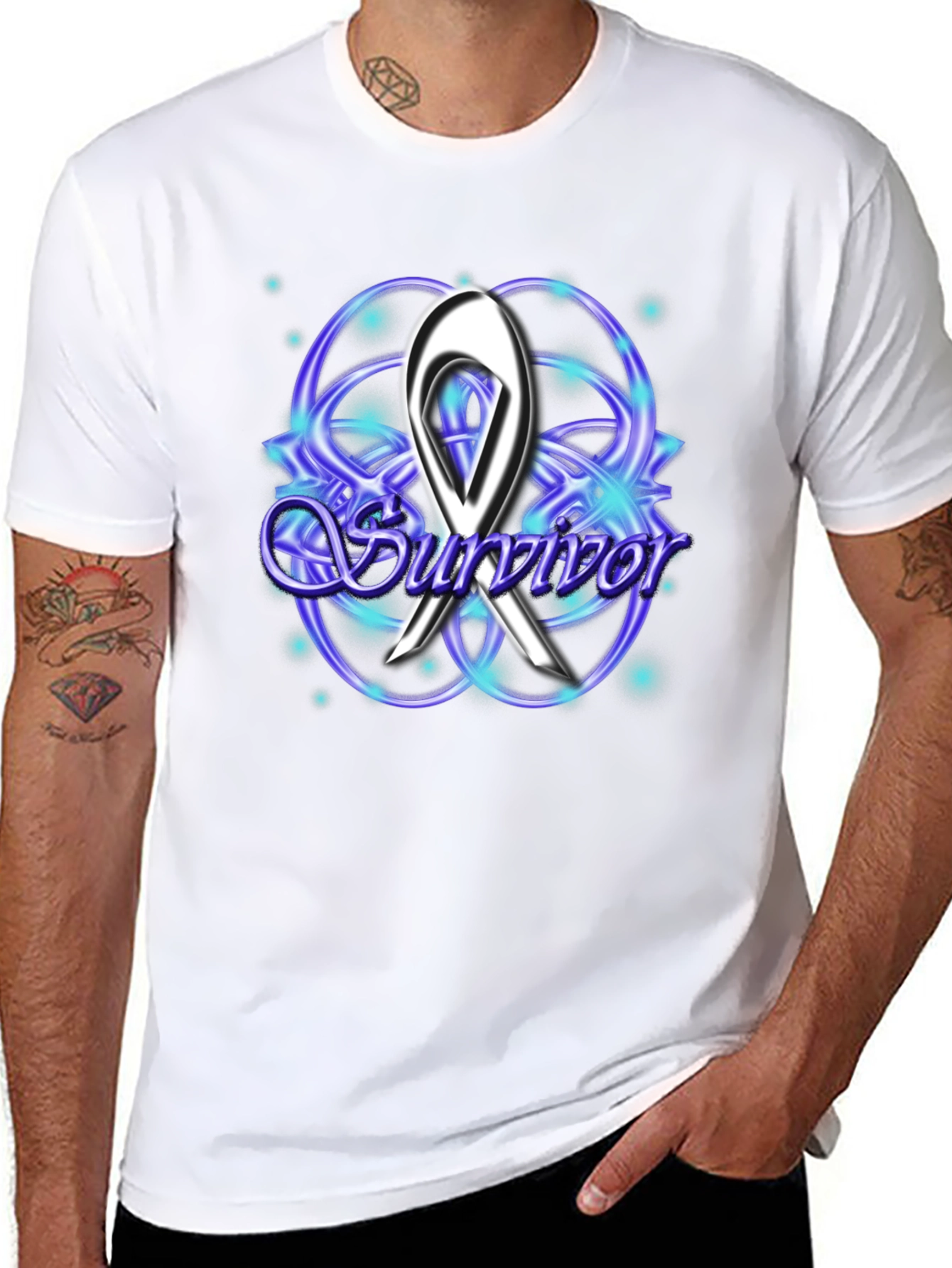 Black Survivor Ribbon T-Shirt - Awareness Tee view 8