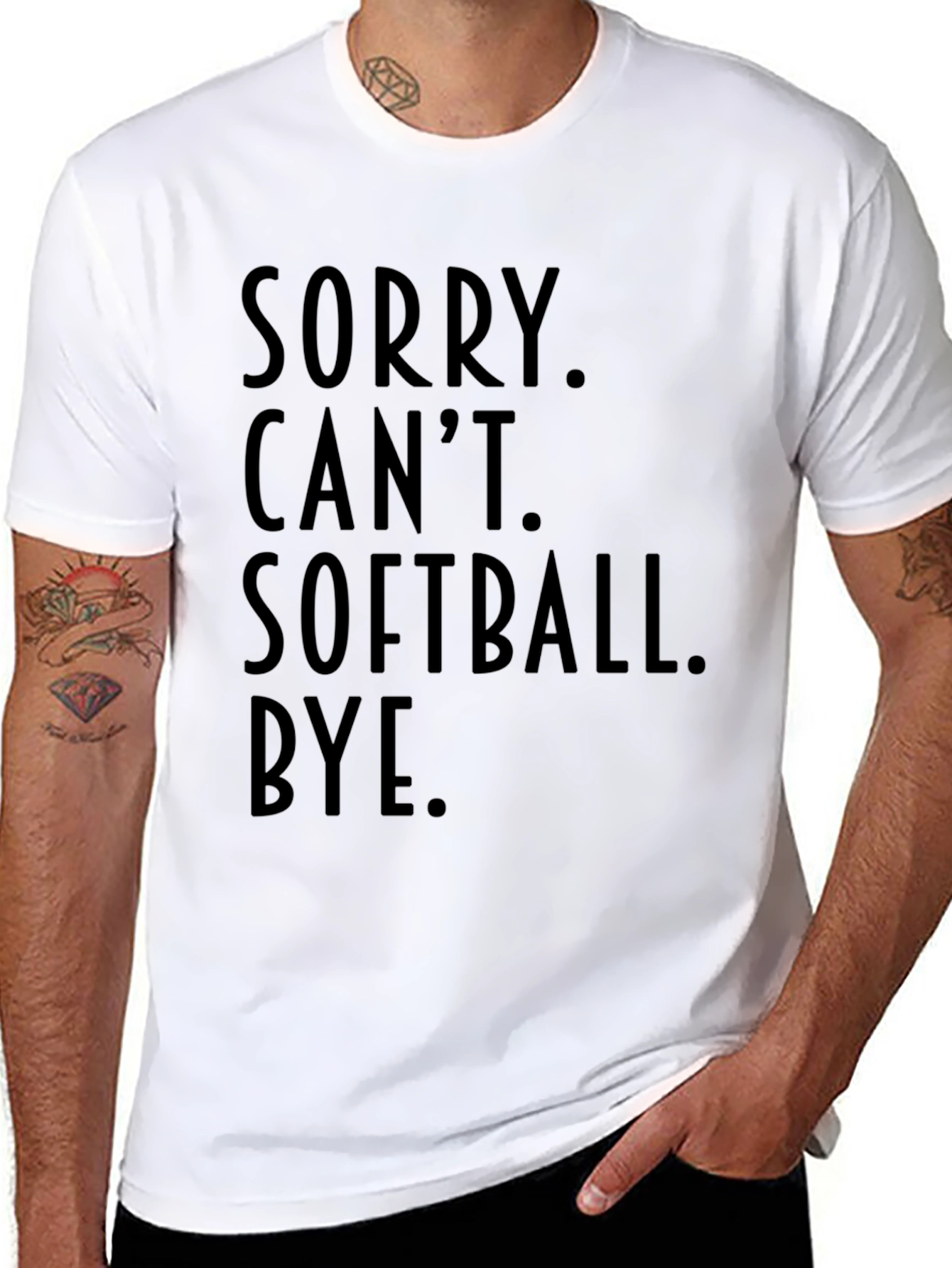 Black Sorry Can't Softball Bye Black T-Shirt view 8