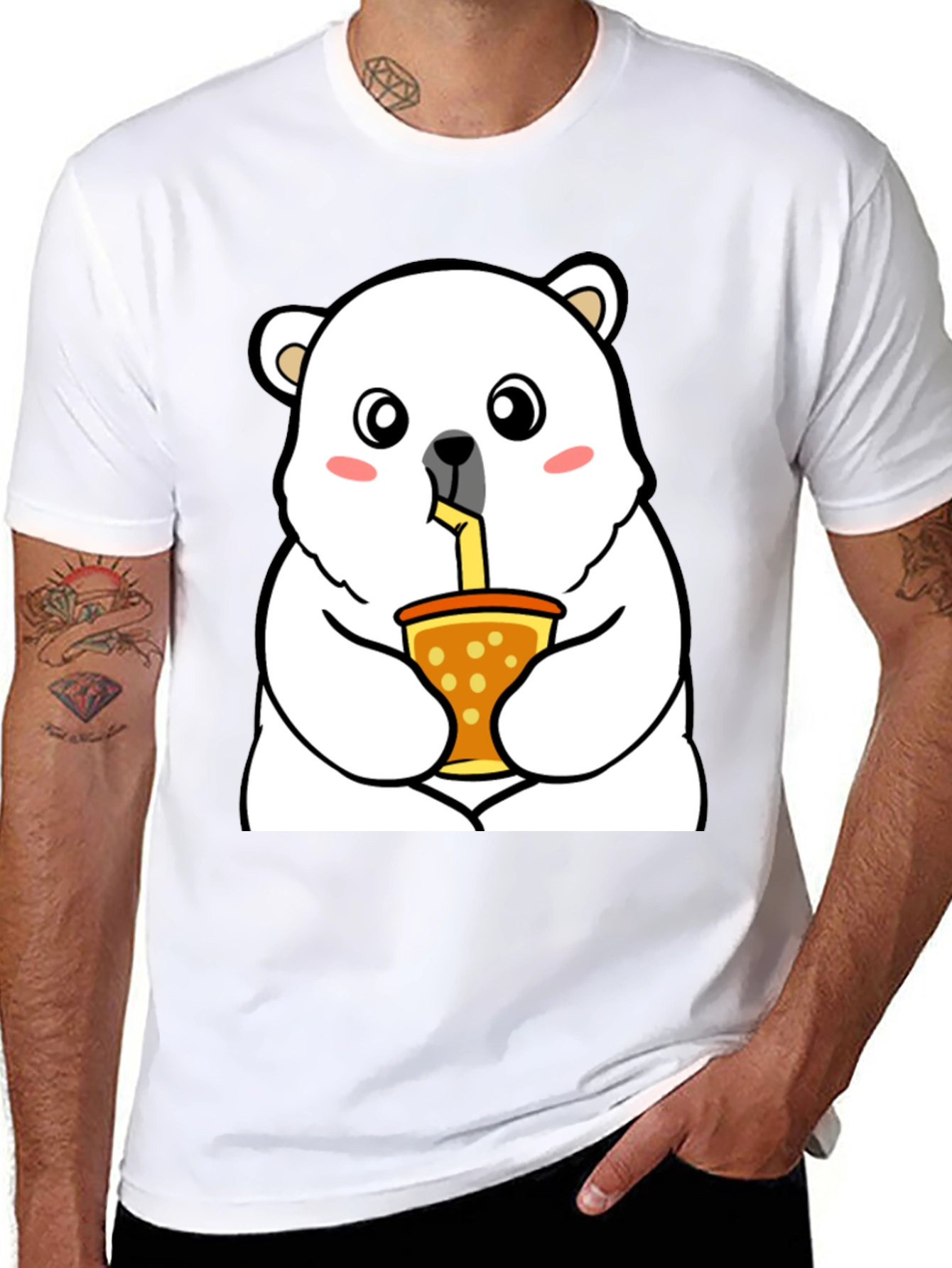 Black Cute Polar Bear Bubble Tea T-Shirt - Unisex view 8