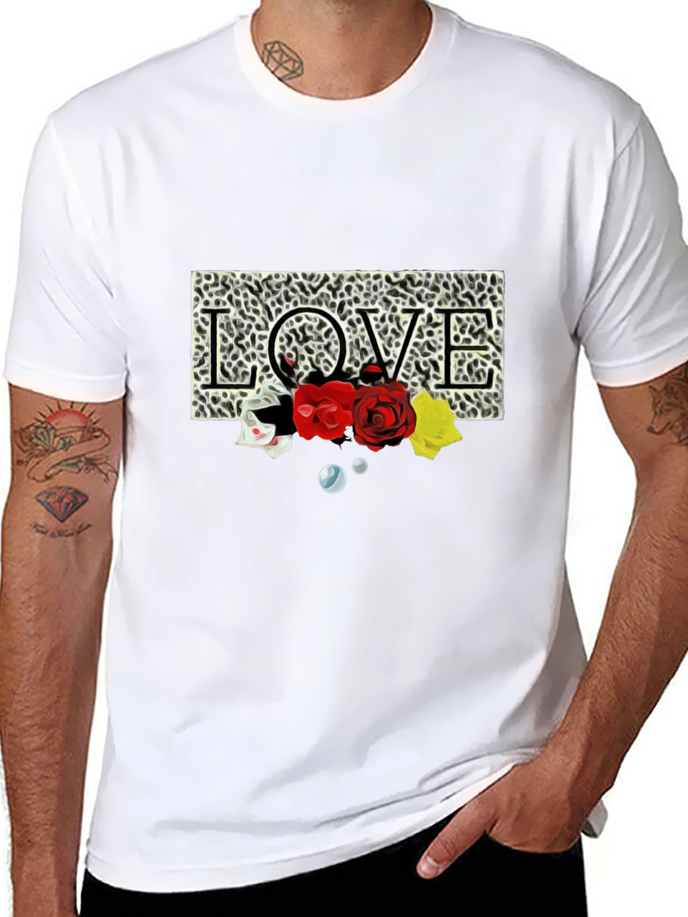 Black Leopard Love Roses Graphic T-Shirt view 8