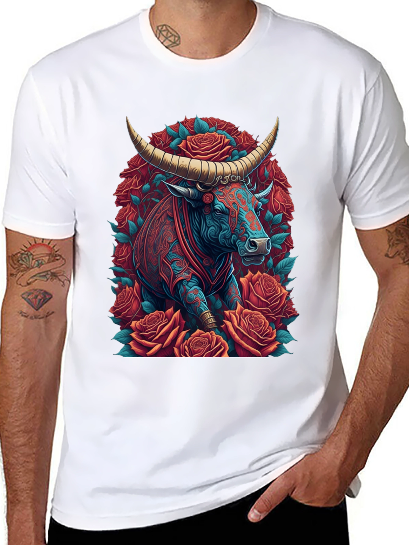 Black Bull & Roses Graphic Tee view 8