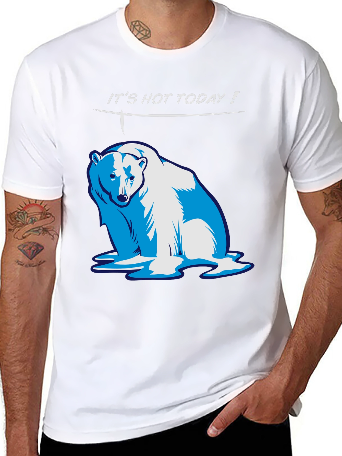Black Funny "It's Hot Today!" Polar Bear Graphic T-Shirt view 8