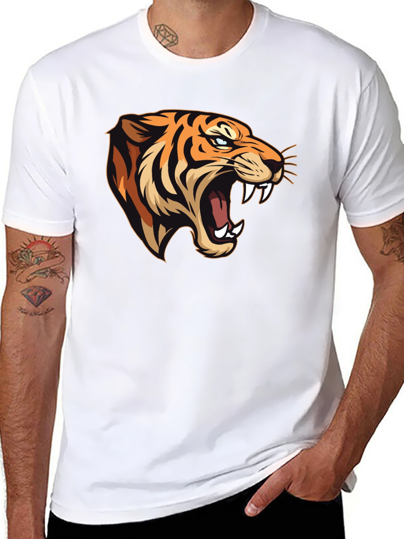 Black Fierce Tiger Graphic Tee - Men's Black T-Shirt view 8