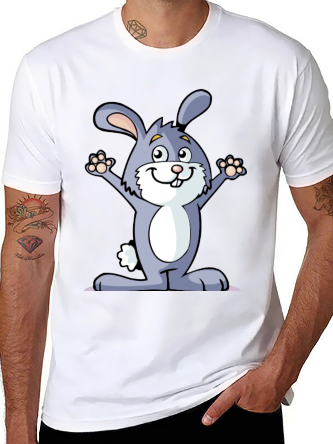 Black Funny Rabbit Graphic Tee - Black Cotton T-Shirt view 8