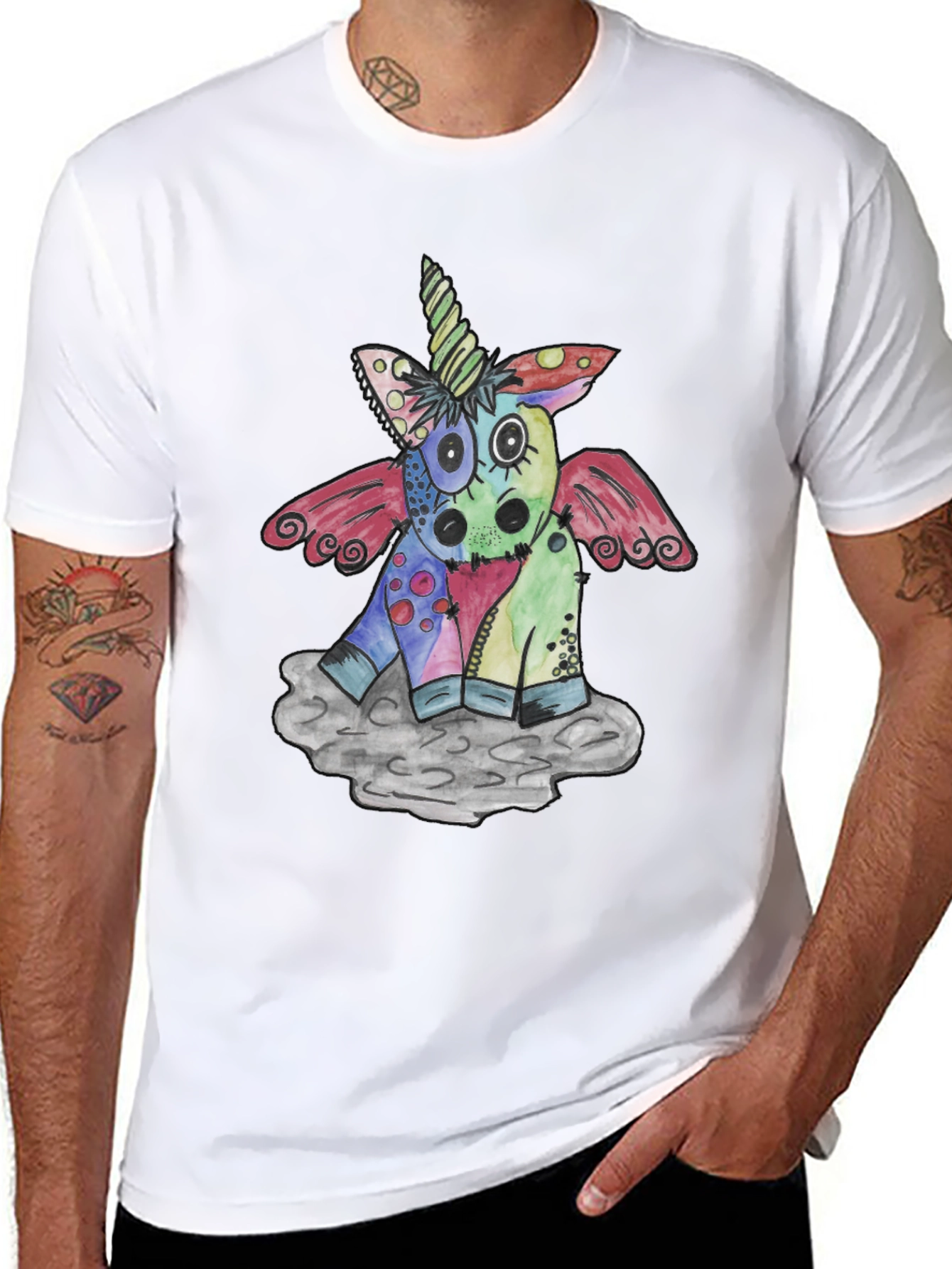 Black Whimsical Unicorn Graphic T-Shirt - Unique Design view 8