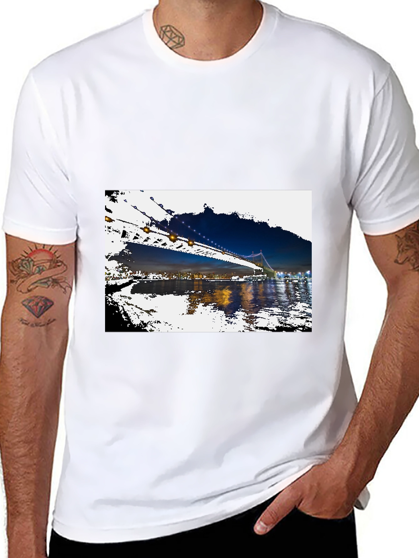 Black Night Bridge Print Black T-Shirt view 8