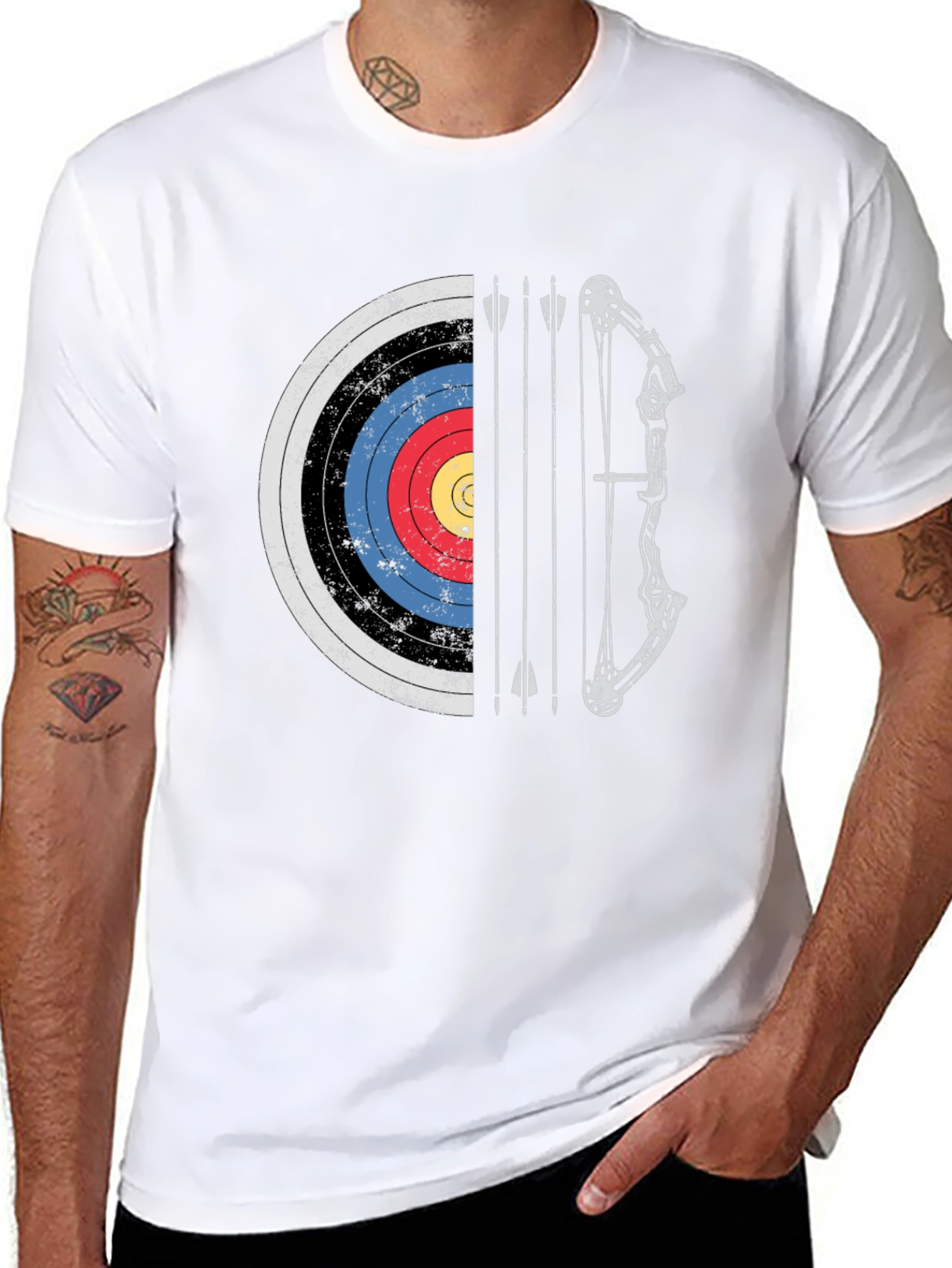 Black Archery Target Bow and Arrow Graphic Tee view 8