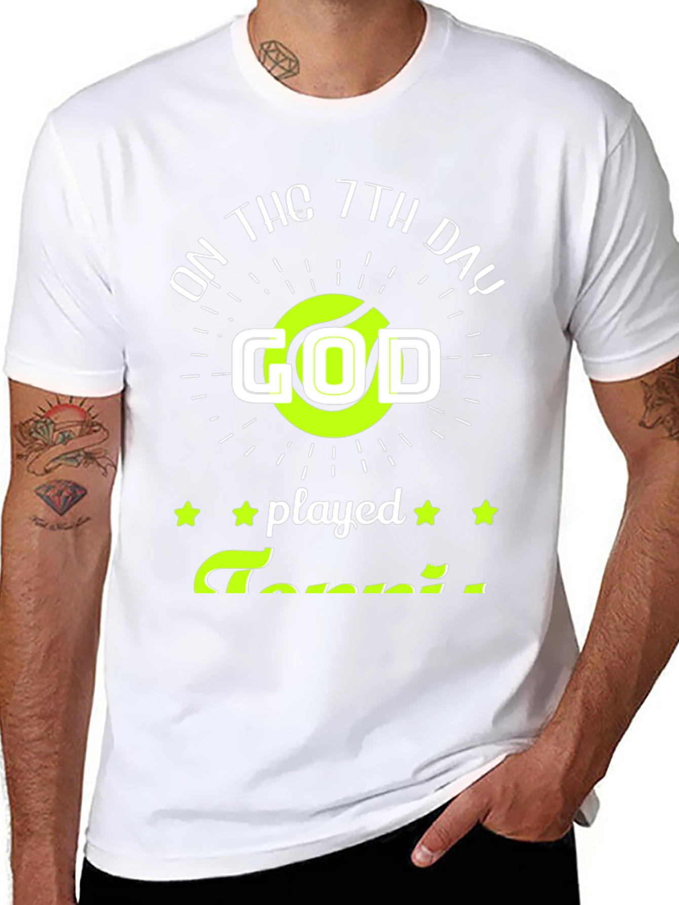 Black Funny Tennis God T-Shirt, On the 7th Day God Played Tennis Tee view 8