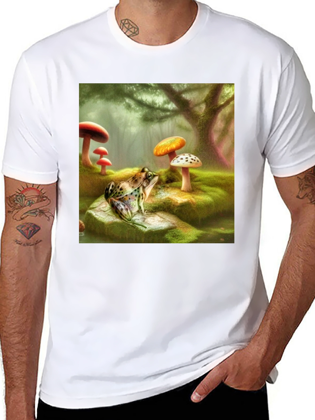 Black Frog & Mushroom Forest Graphic T-Shirt view 8