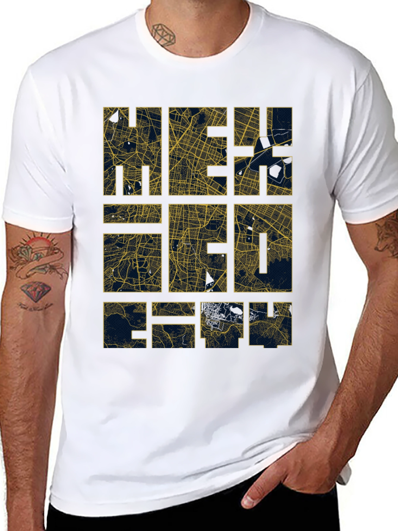 Black Geometric Map T-Shirt - Modern City Style view 8