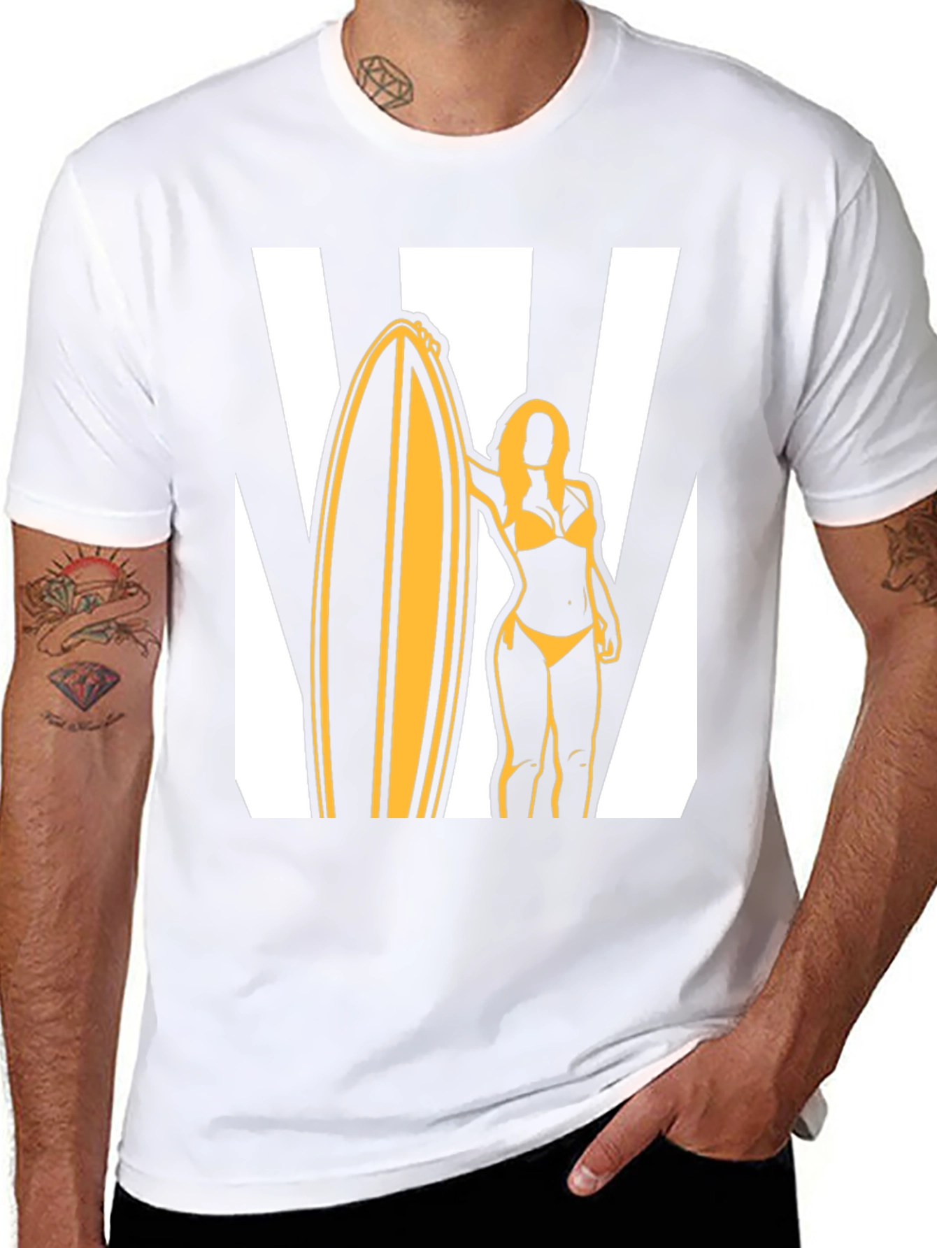 Black Surfer Girl Graphic Tee - Black Cotton T-Shirt view 8