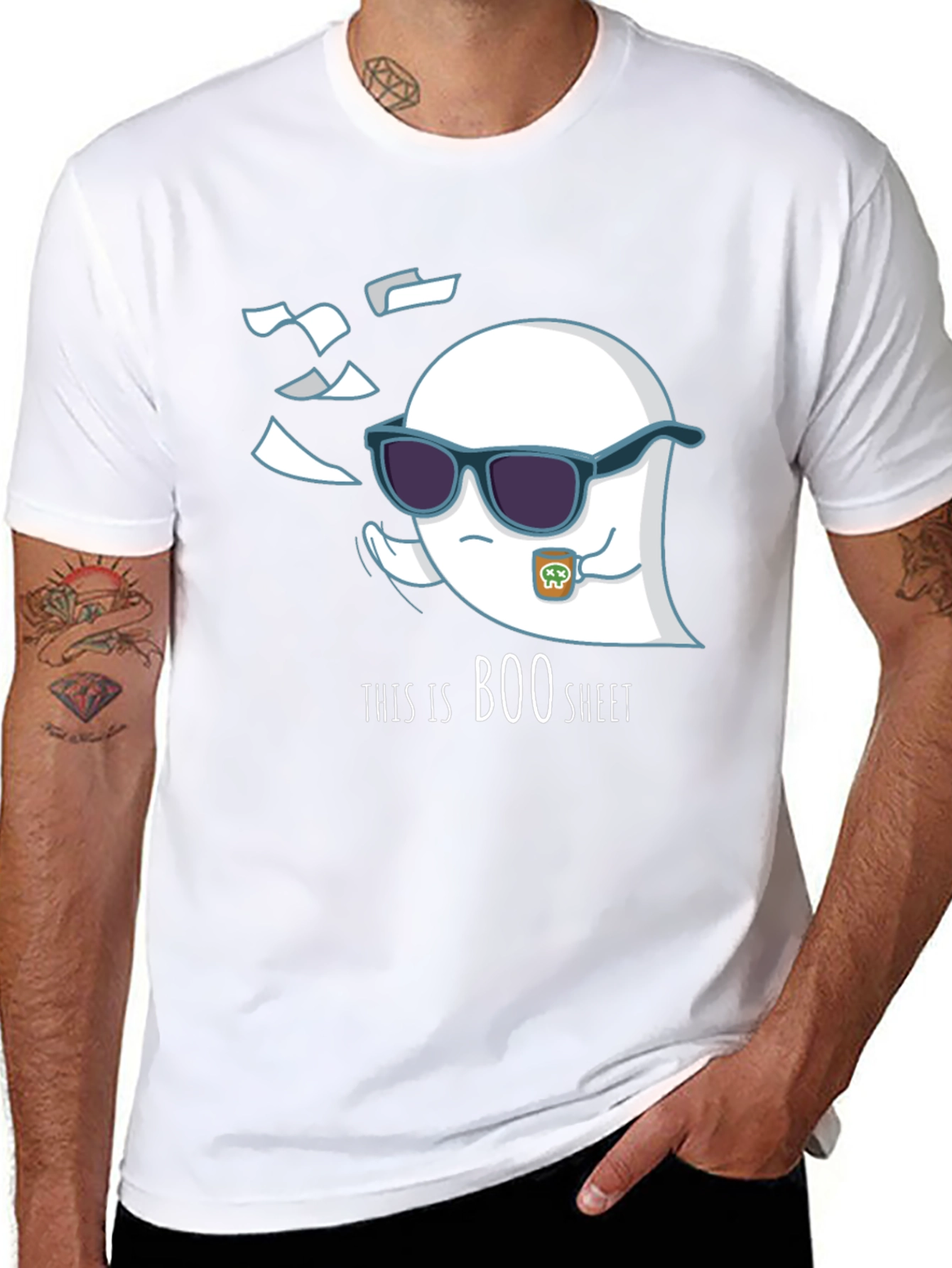 Black Cool Boo Sheet T-Shirt - Ghost Design view 8