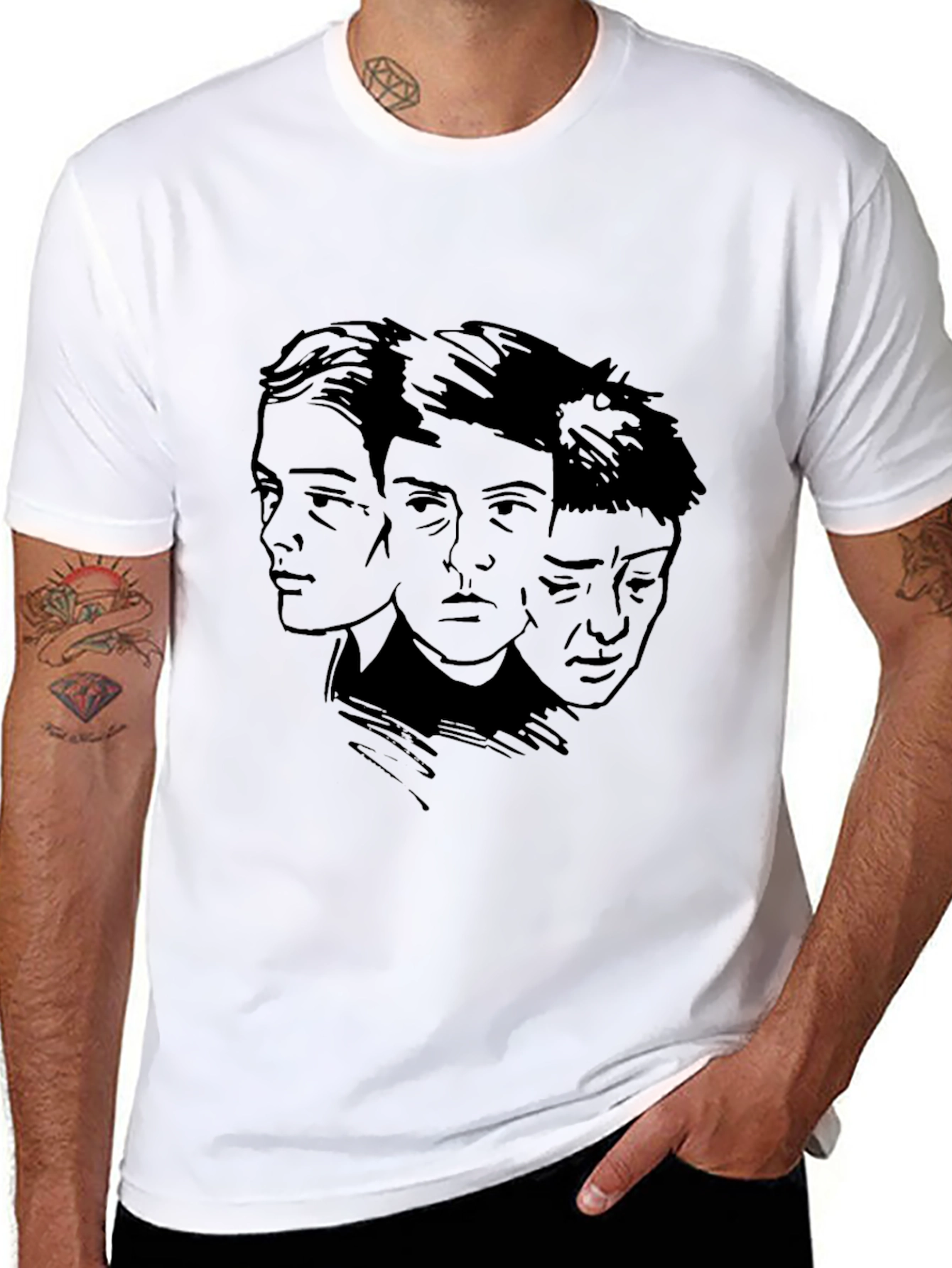 Black Three Faces Graphic Black T-Shirt view 8