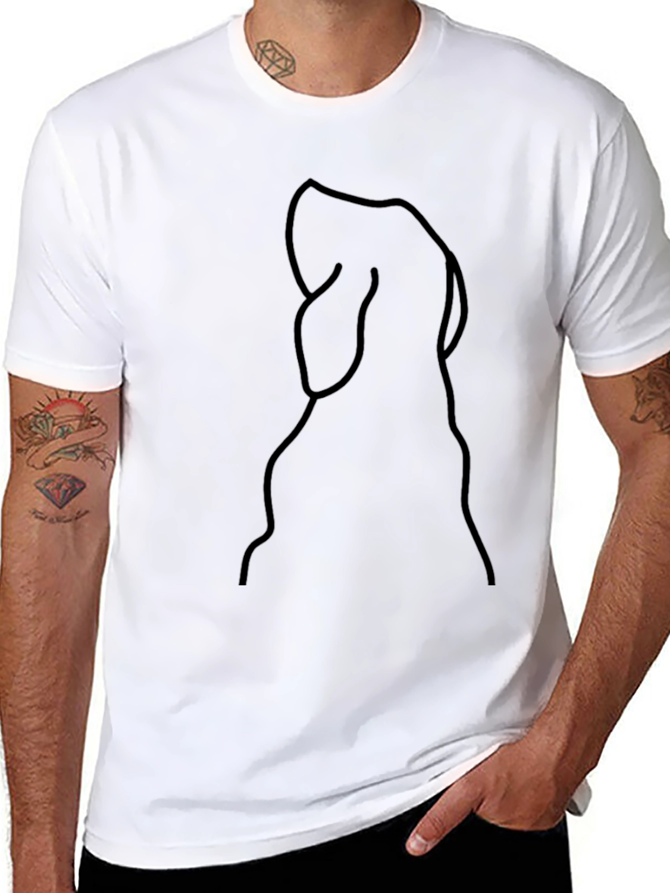 Black Minimalist Dog Line Art Black T-Shirt view 8