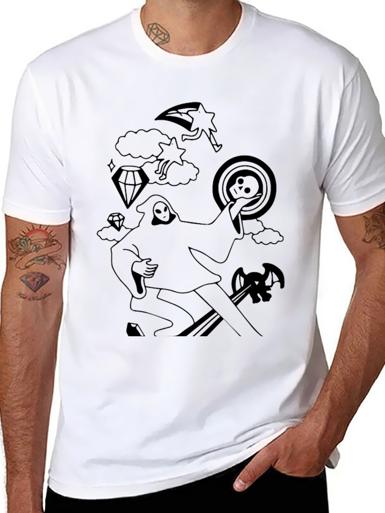 Black Black Graphic Tee - Death Tarot Cartoon view 8