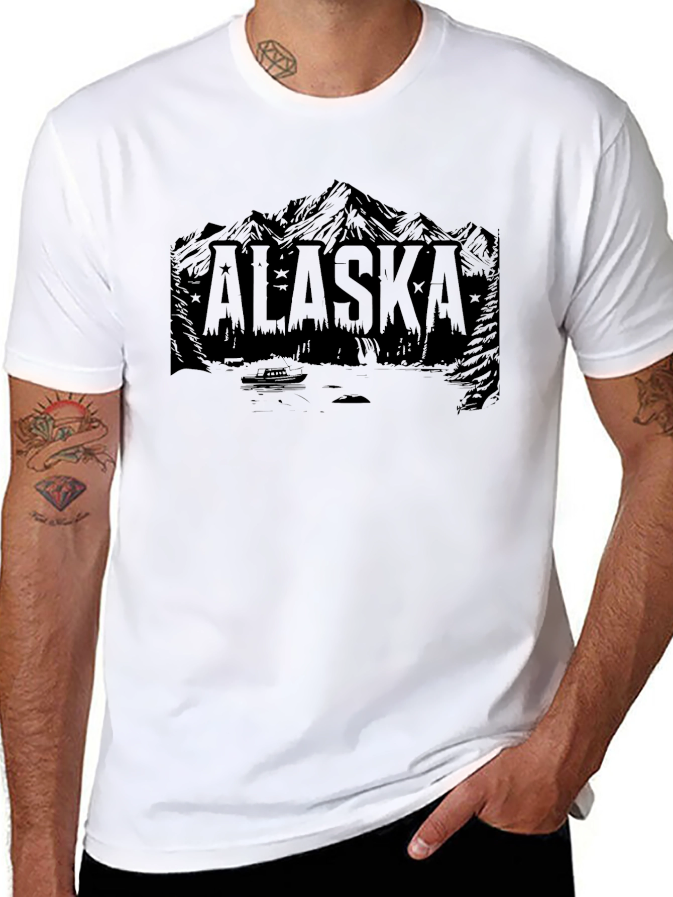 Black Alaska Mountain Graphic Print Black T-Shirt view 8