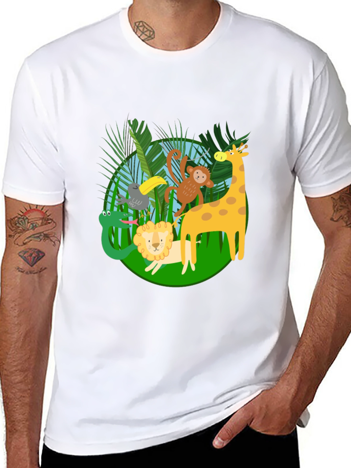 Black Jungle Animals T-Shirt - Fun & Playful Design view 8