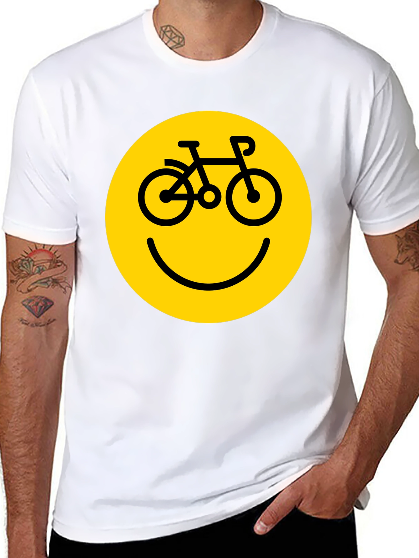 Black Smiley Face Bike T-Shirt - Yellow Graphic view 8
