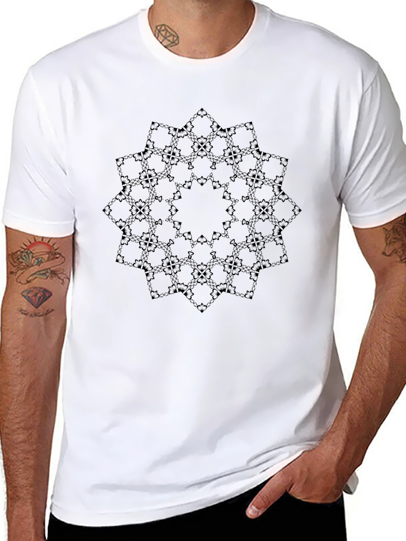 Black Abstract Fractal Pattern Black T-Shirt view 8