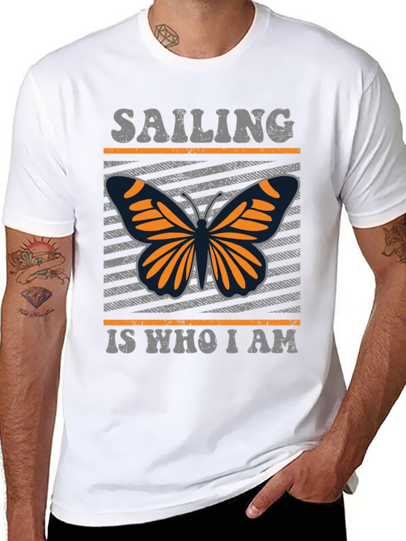 Black Sailing Butterfly T-Shirt - Unique Design Tee view 8
