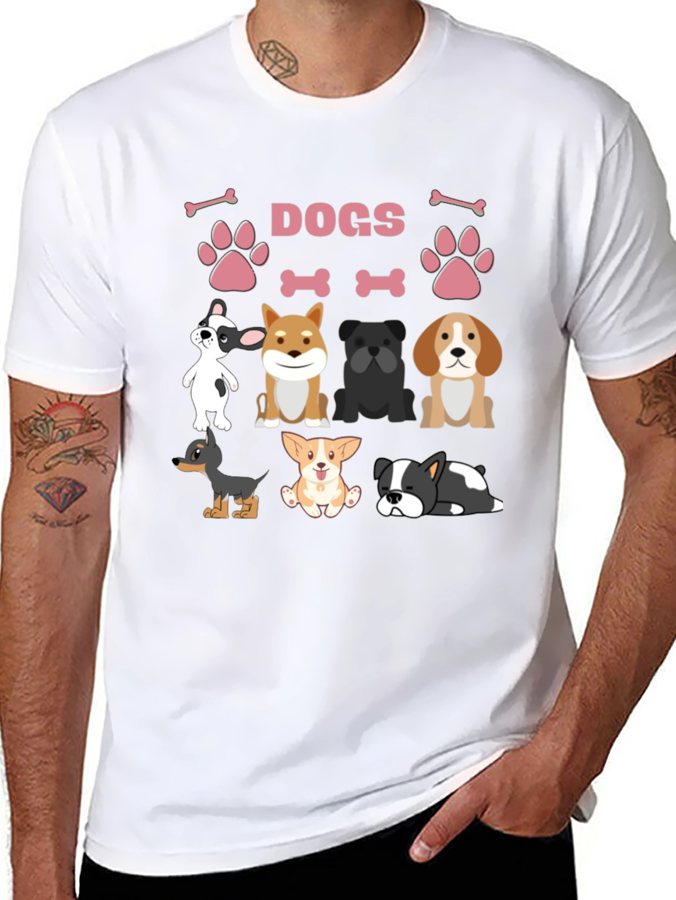Black Cute Dogs Graphic Print T-Shirt view 8