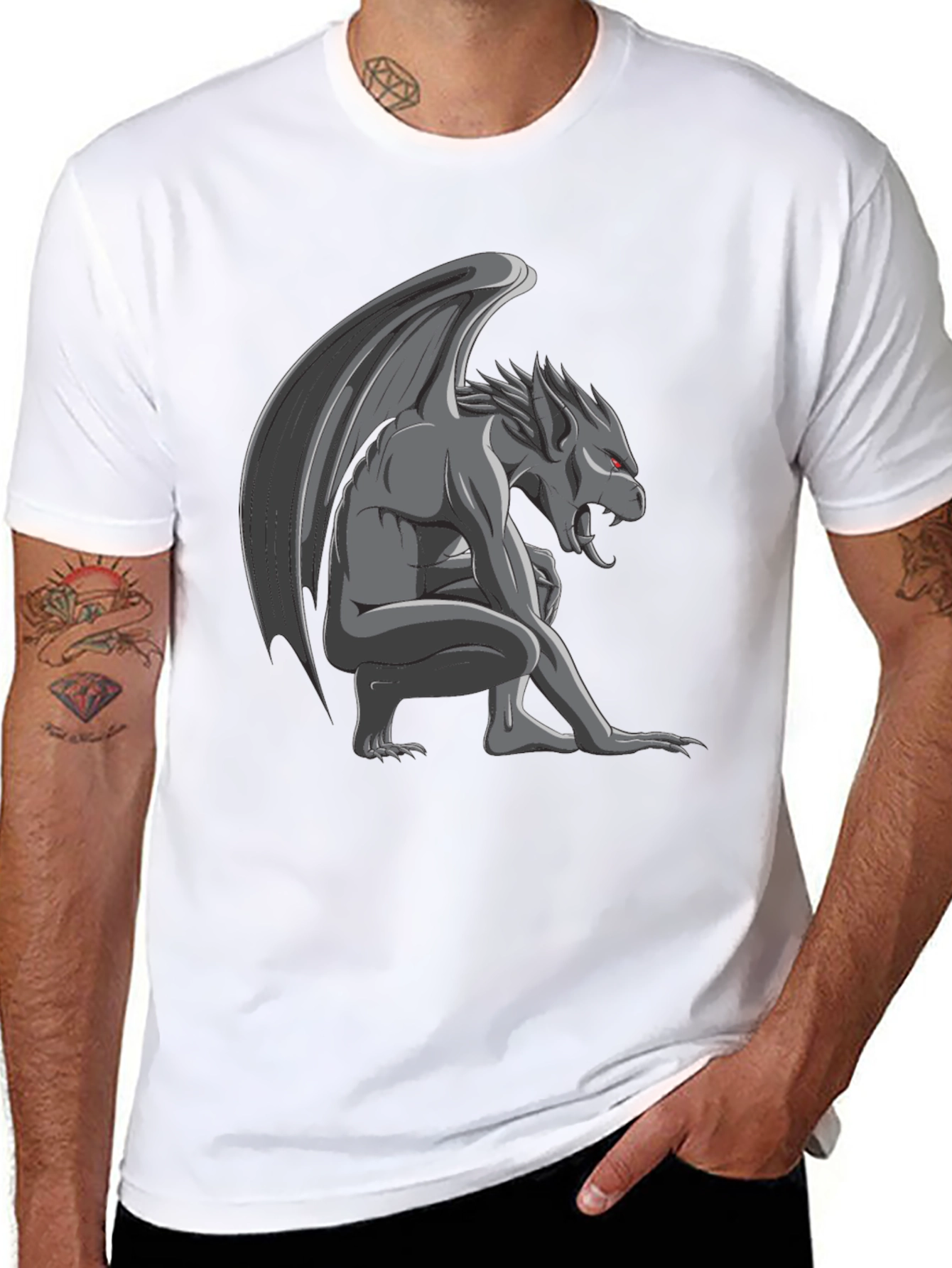 Black Gargoyle Graphic Tee - Black Cotton T-Shirt view 8