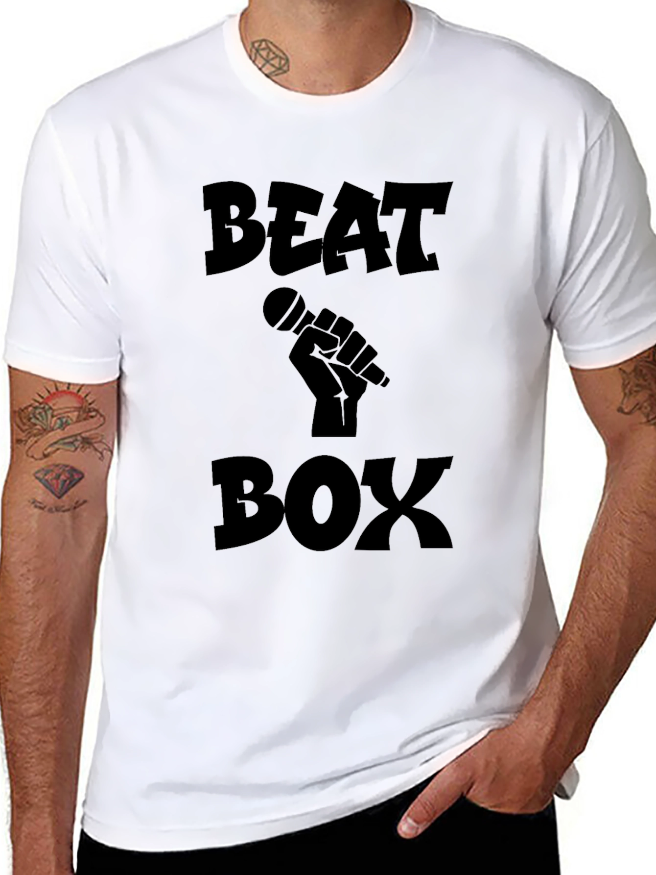 Black Beat Box Graphic Tee - Black Crew Neck T-Shirt view 8