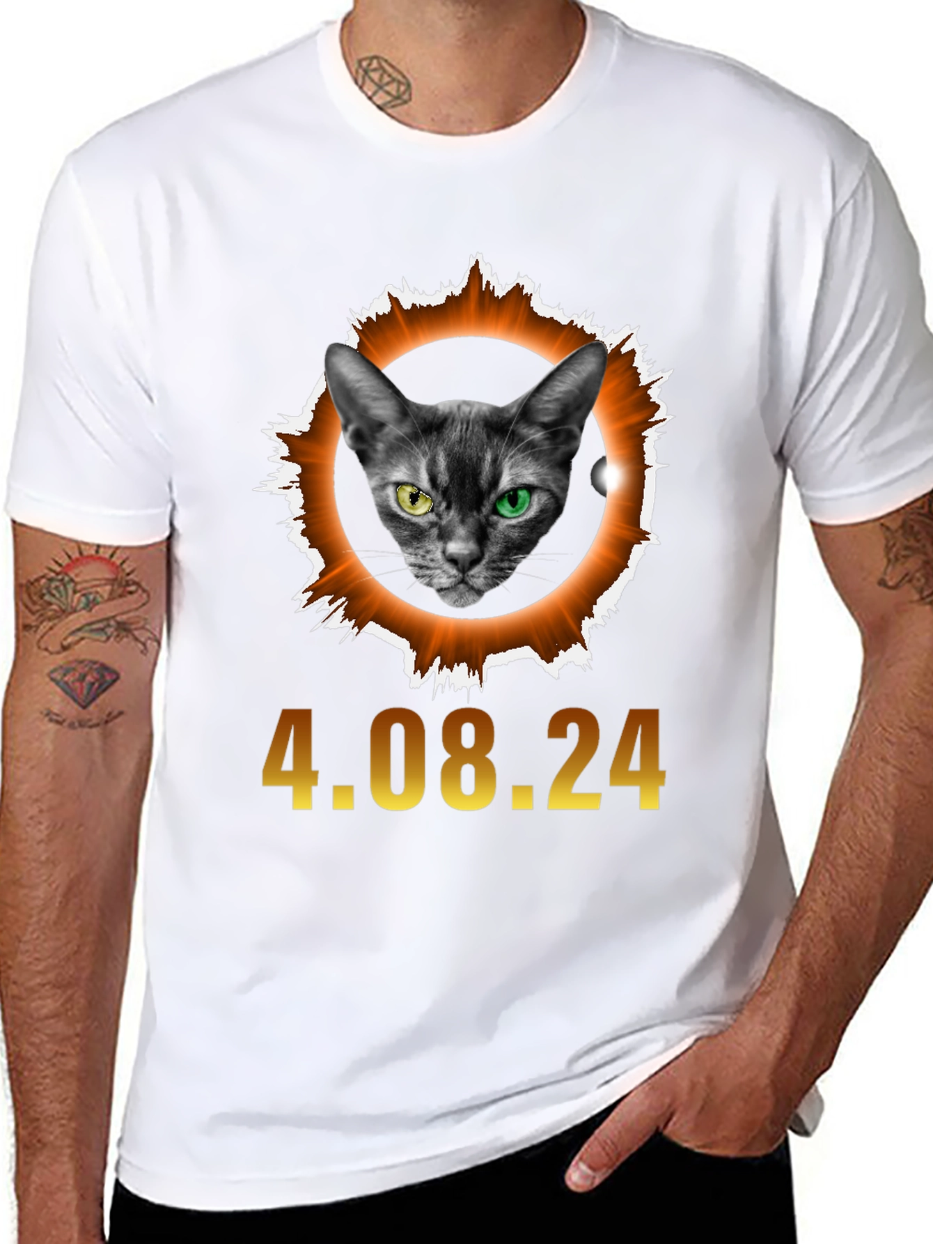 Black Eclipse Cat T-Shirt - April 8th, 2024 Solar Event view 8