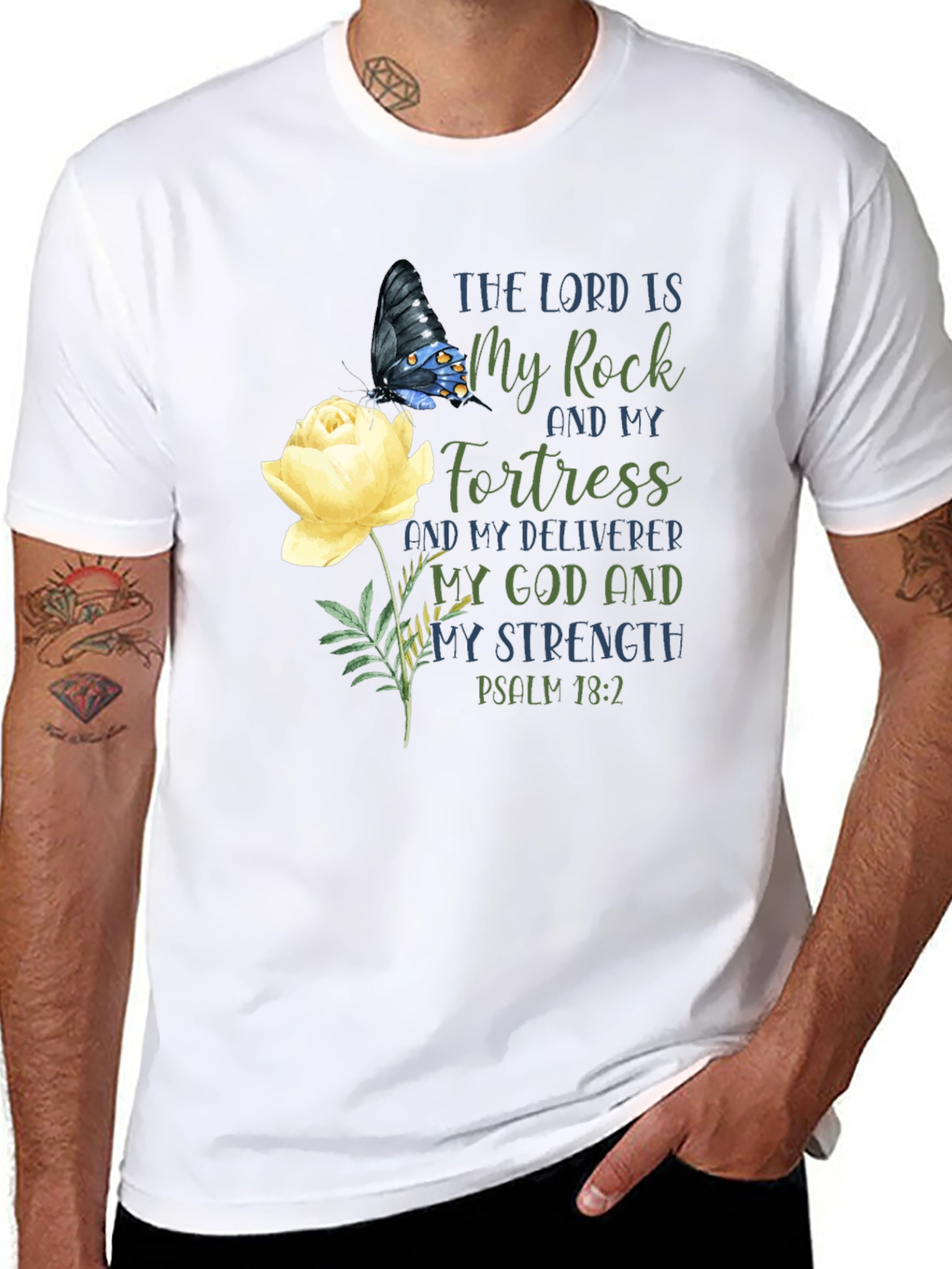 The Lord Is My Rock T-Shirt, Butterfly & Rose Design - 8