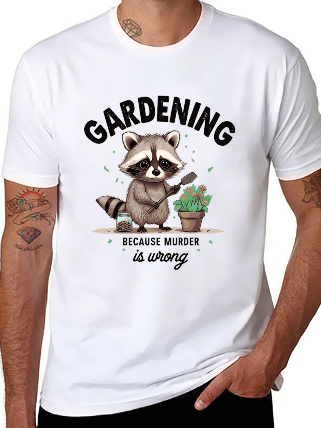 Black Gardening Because Murder Is Wrong Black T-Shirt view 8