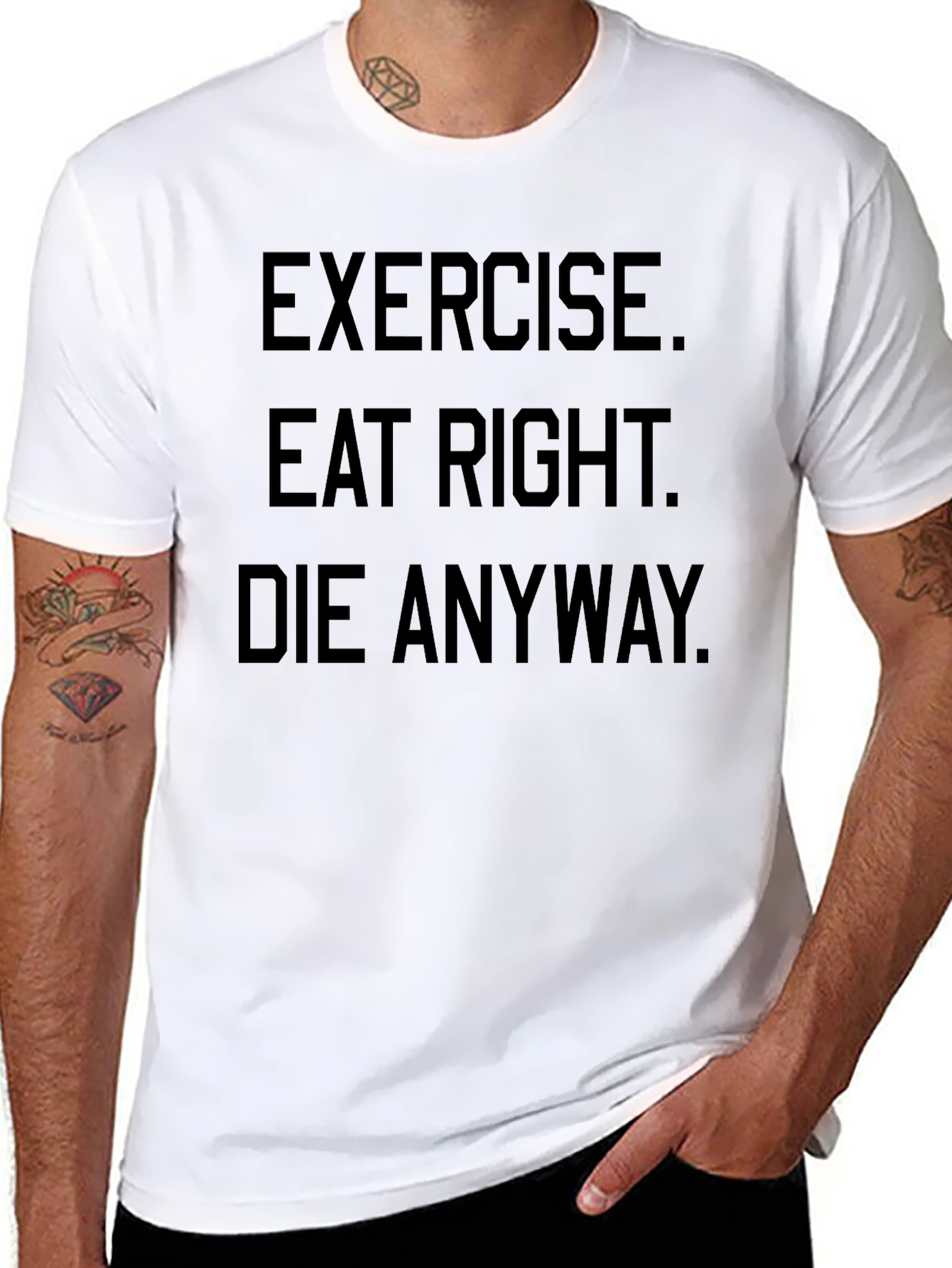 Black Exercise Eat Right Die Anyway Black Graphic T-Shirt view 8