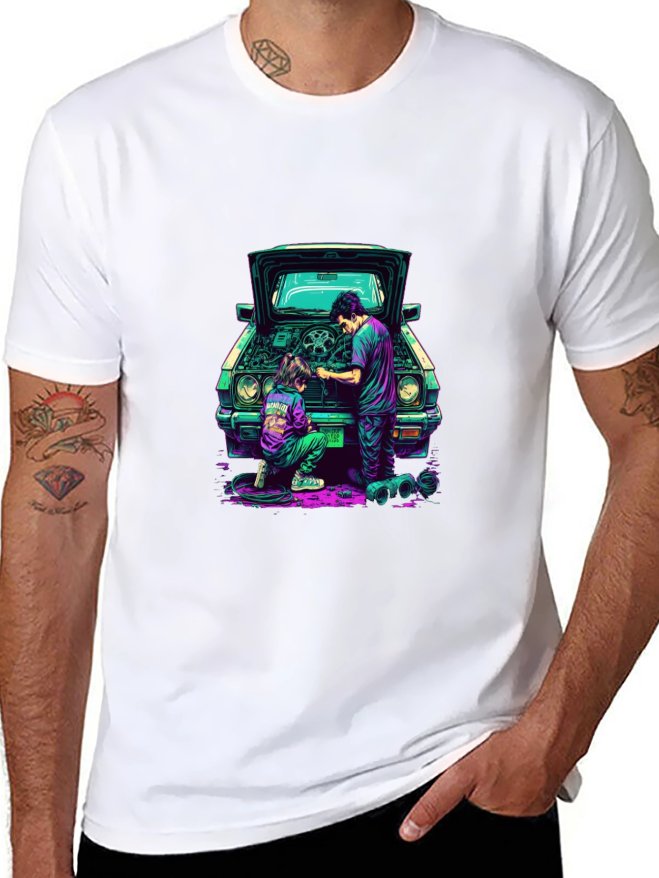 Black Cool Car Repair Graphic Tee view 8