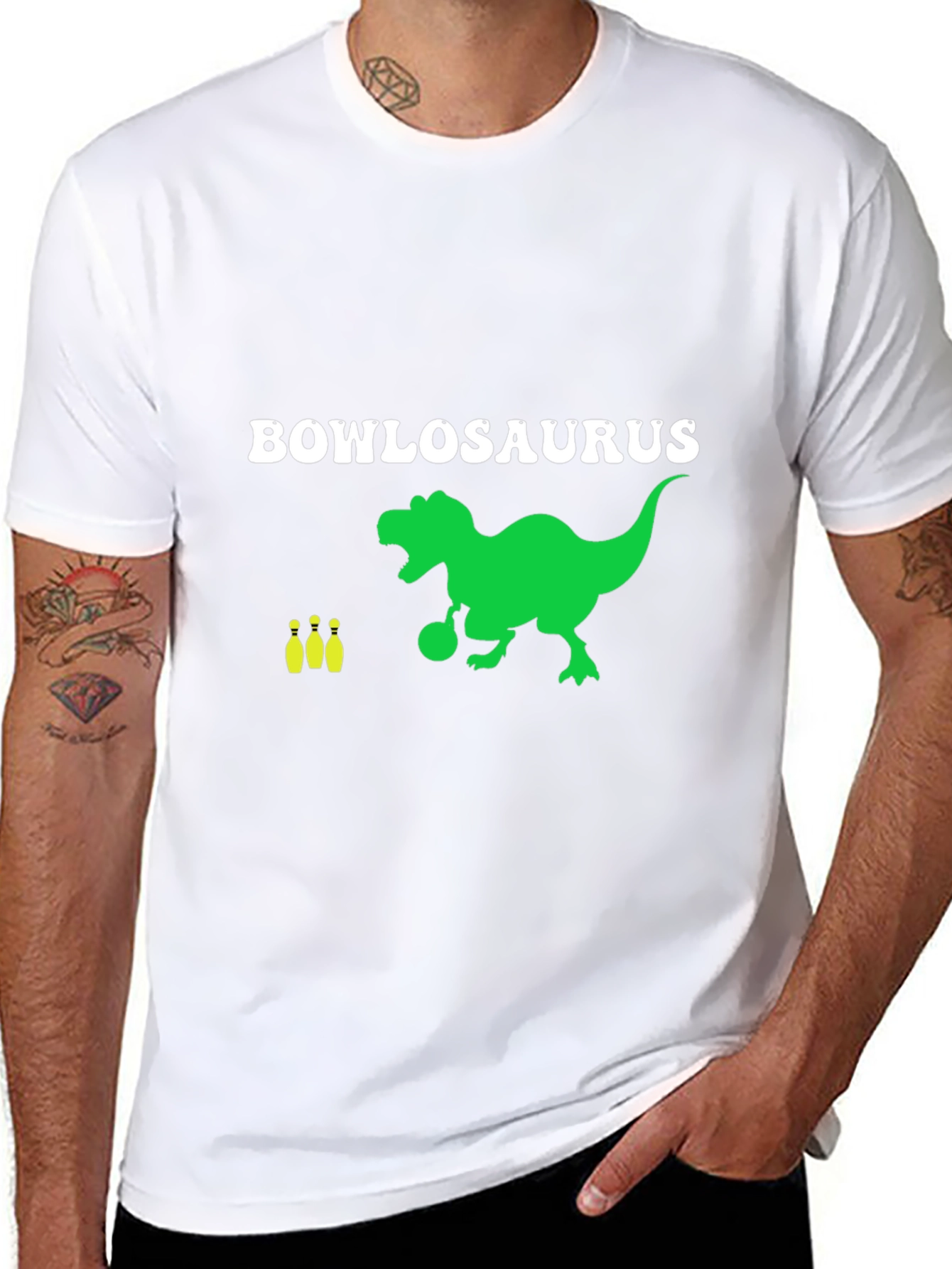 Black Bowlosaurus T-Shirt - Dinosaur Bowling Tee view 8