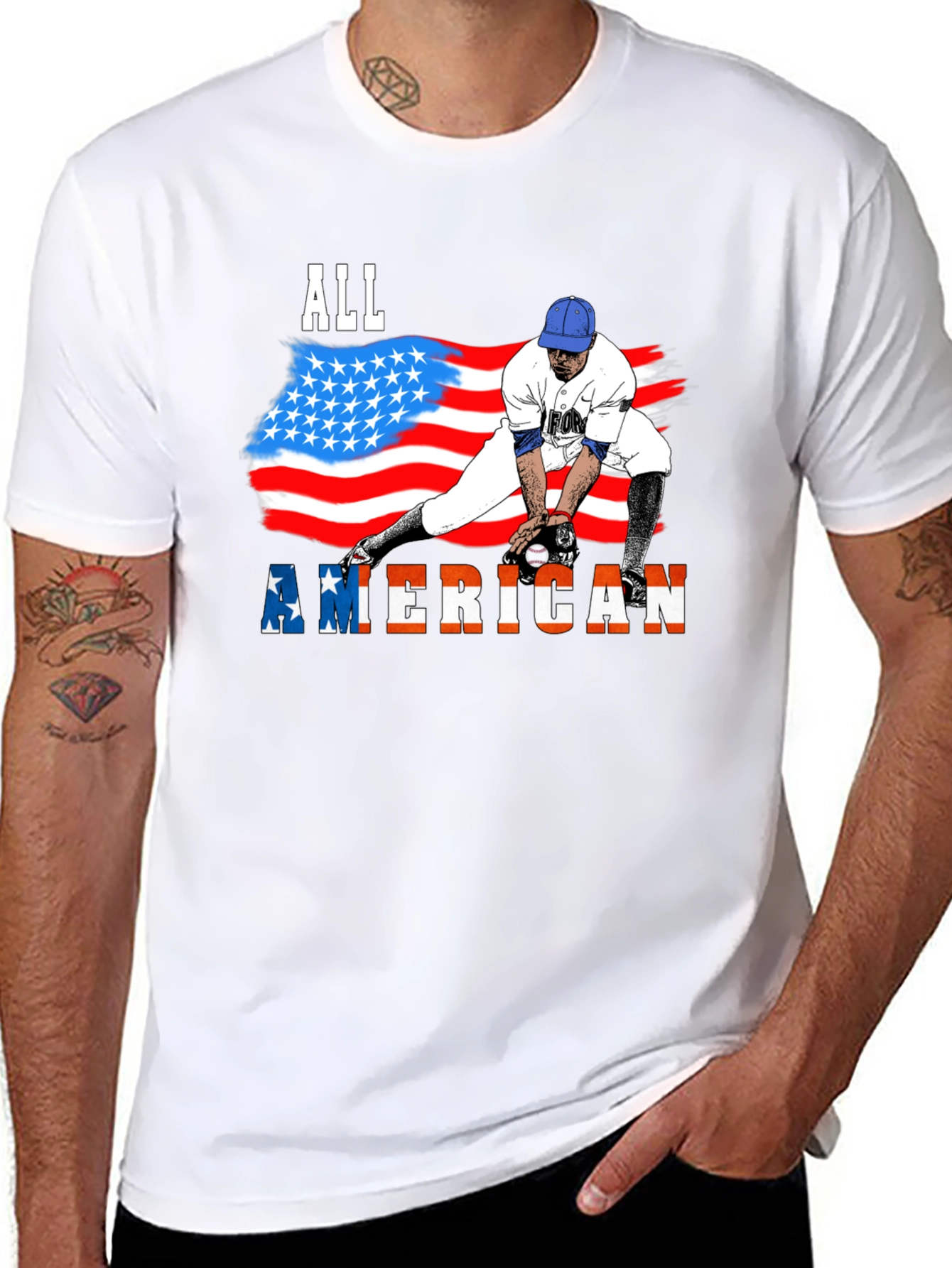 Black All American Baseball T-Shirt - Patriotic USA Flag Design view 8
