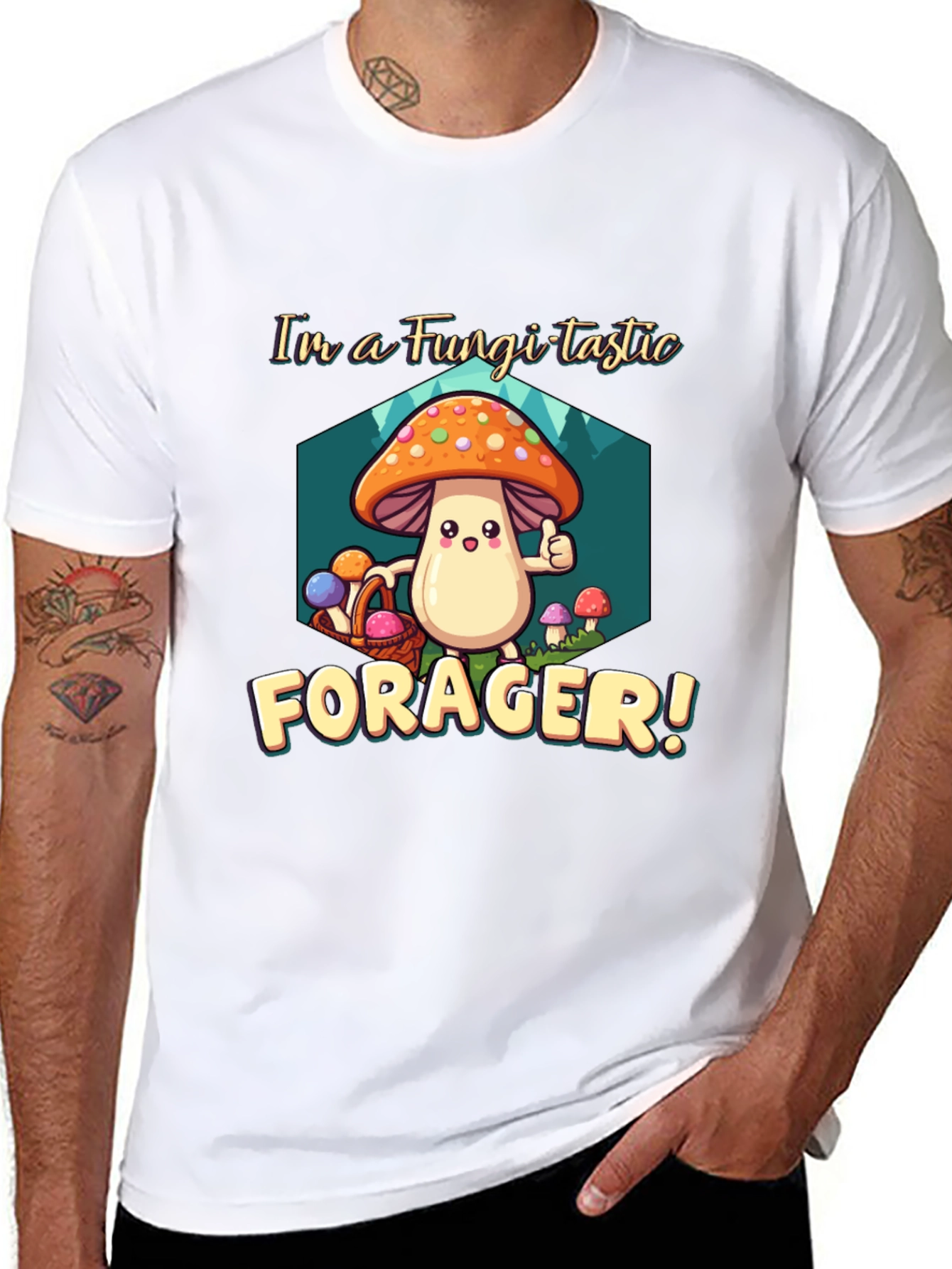 Black Fungi-tastic Forager T-Shirt - Fun Mushroom Design view 8
