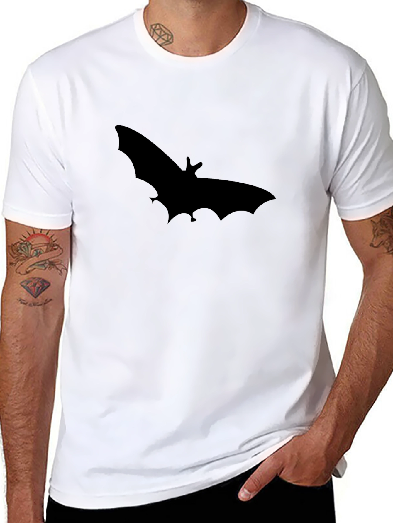 Black Bat Silhouette Graphic Black T-Shirt view 8