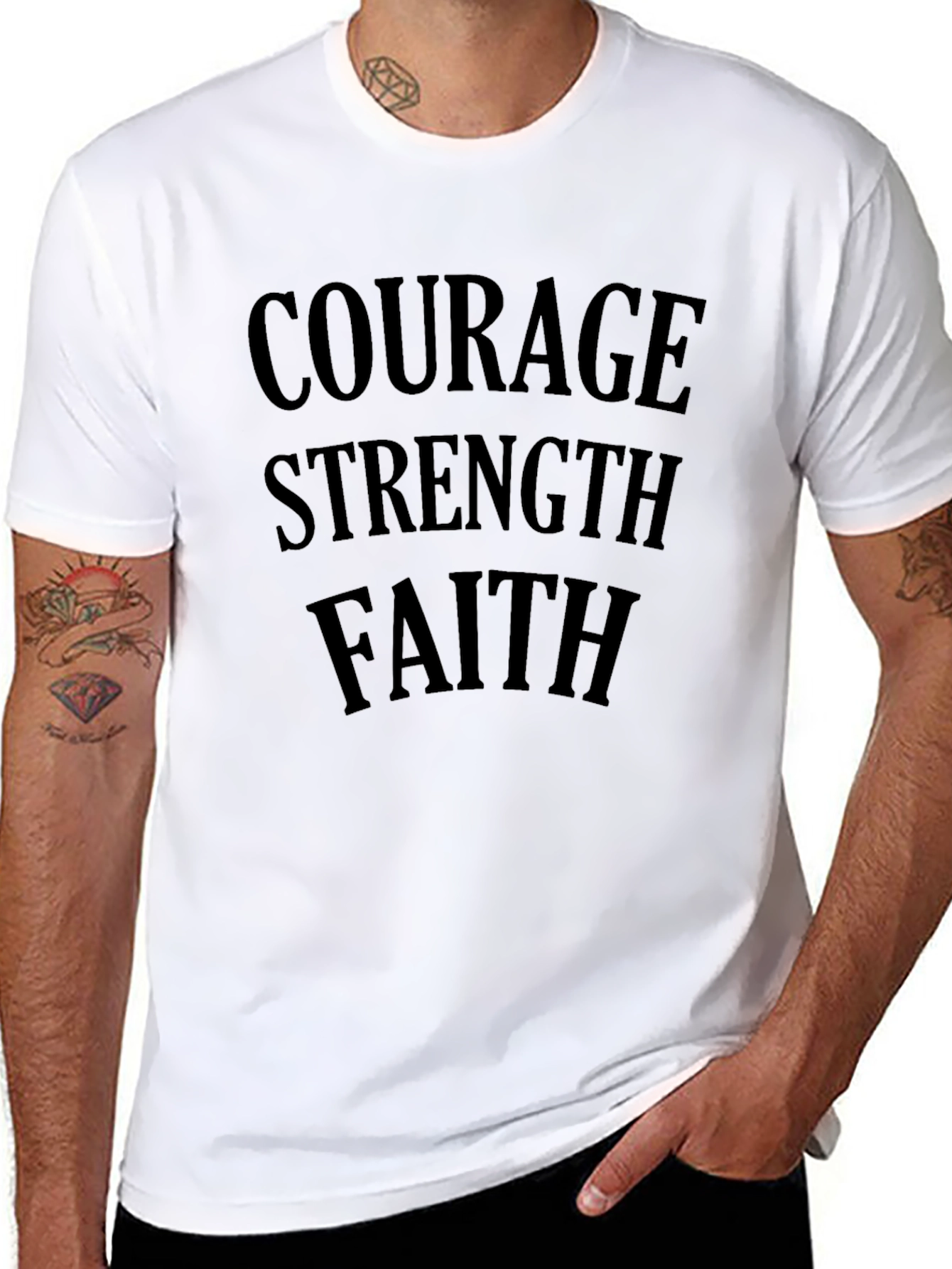 Black Courage Strength Faith Men's Black T-Shirt view 8