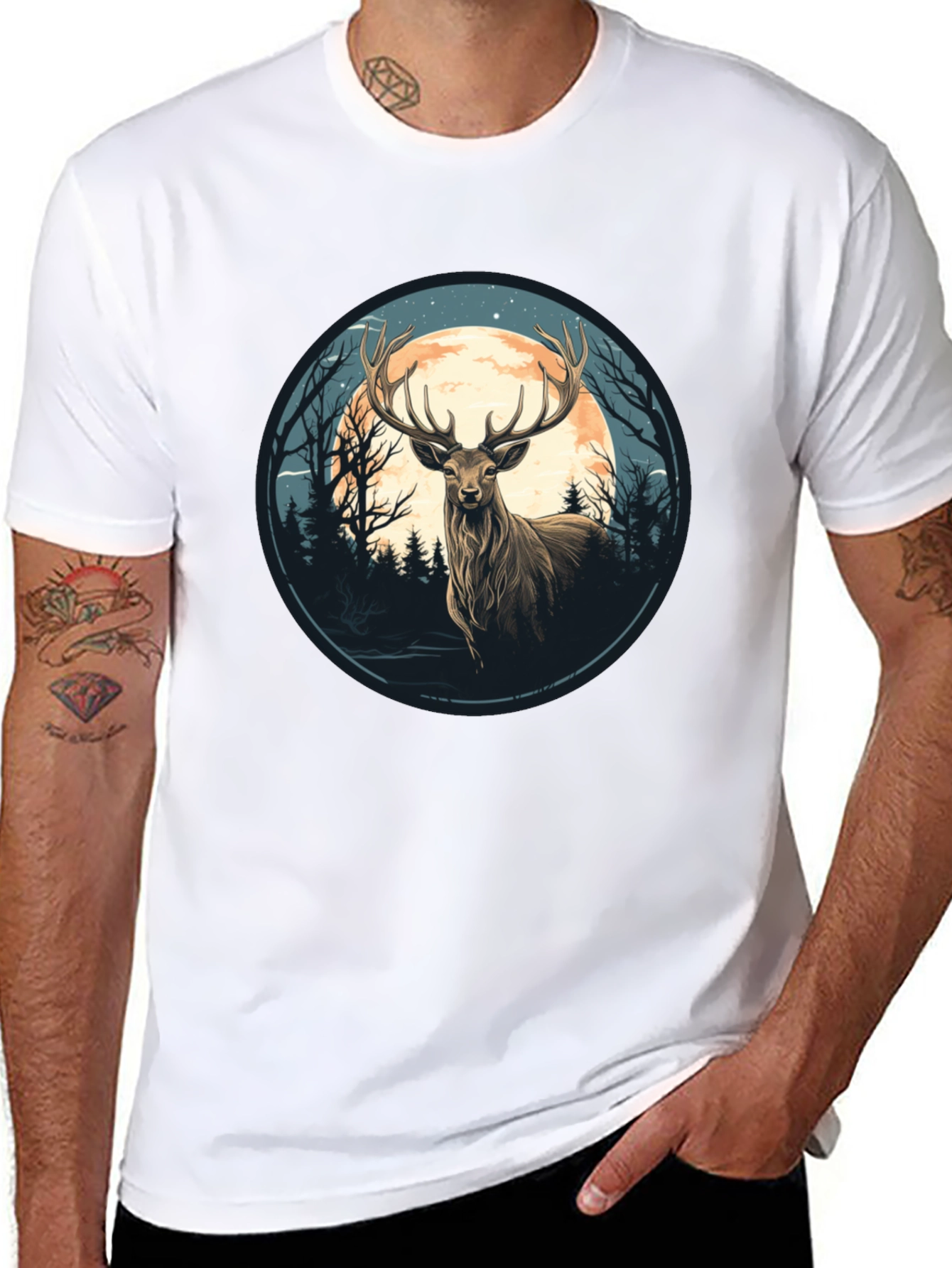 Black Deer Moon Graphic Tee - Nature Inspired Black T-Shirt view 8