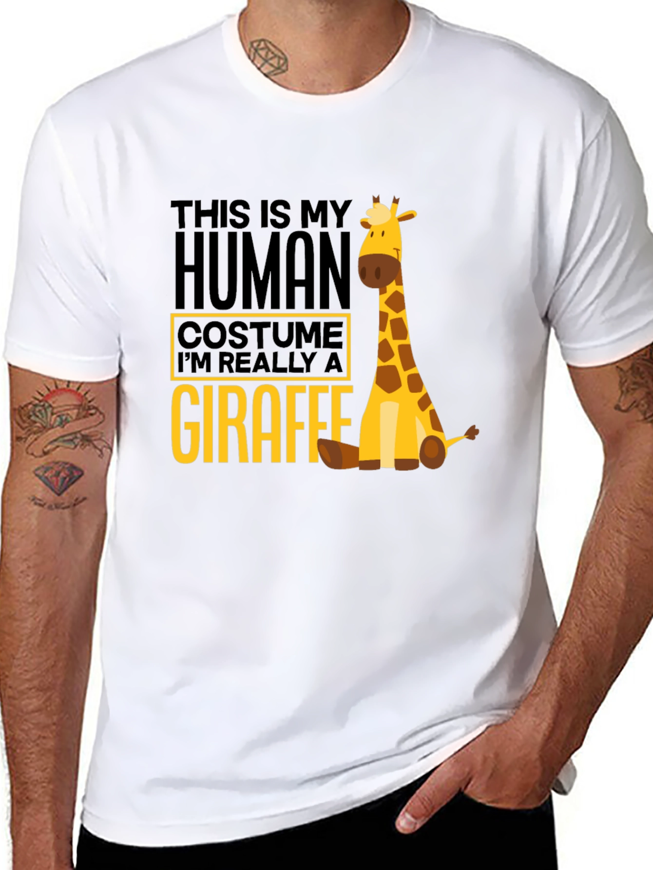 Black Human Costume Giraffe T-Shirt - Funny Animal Tee view 8