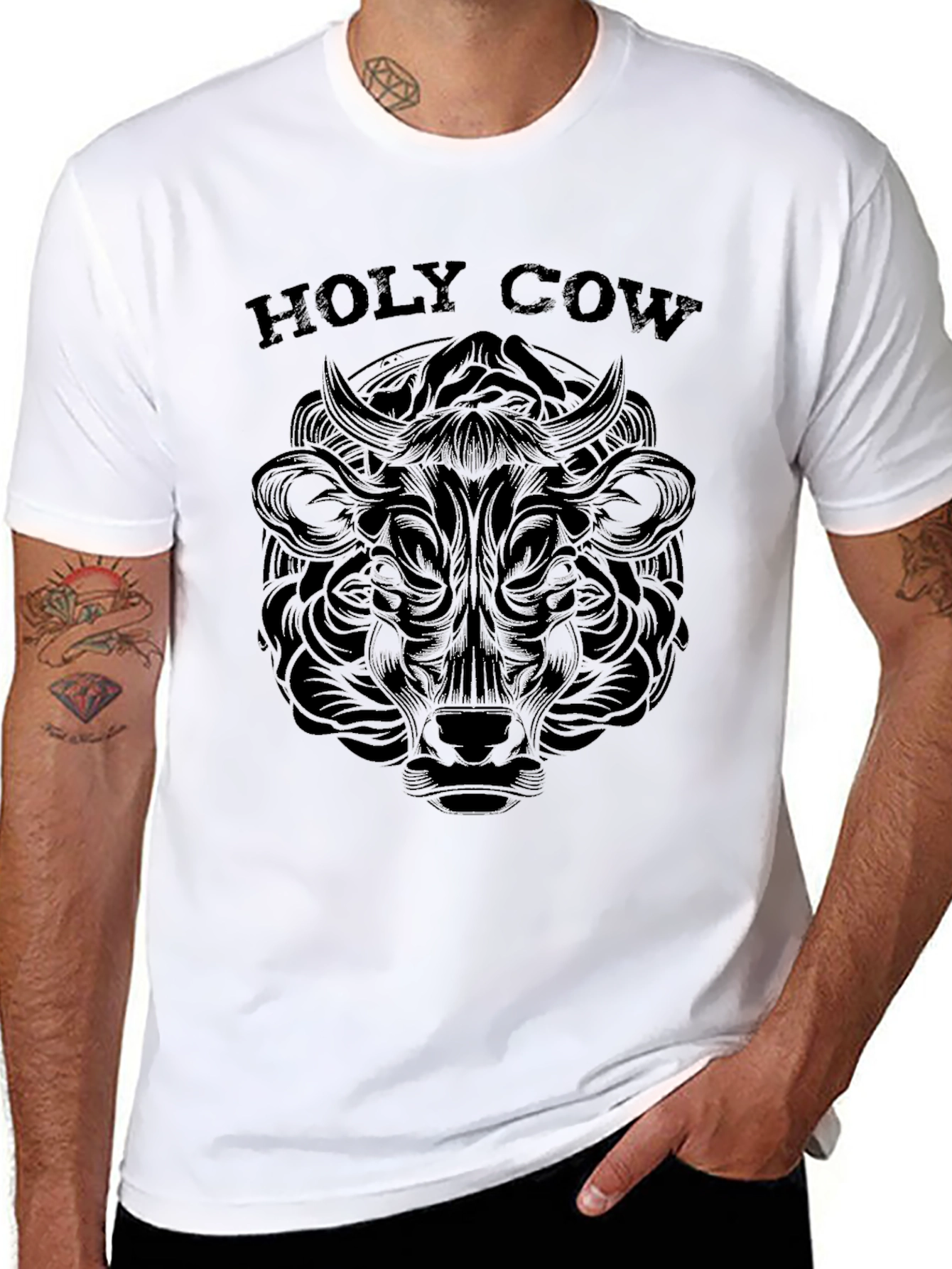 Black Holy Cow Graphic Tee - Black Crew Neck T-Shirt view 8