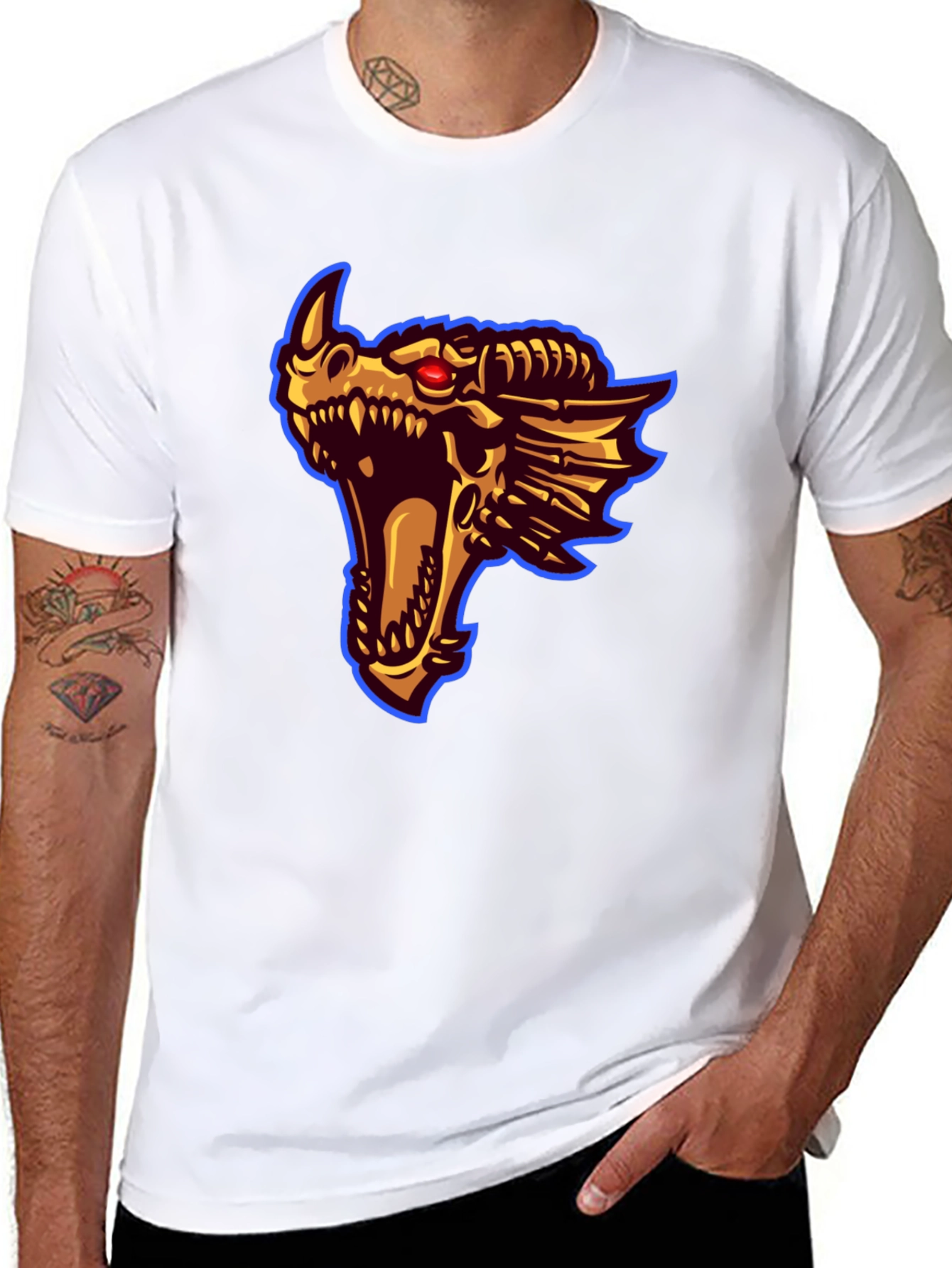 Black Dragon Head Graphic Print T-Shirt view 8