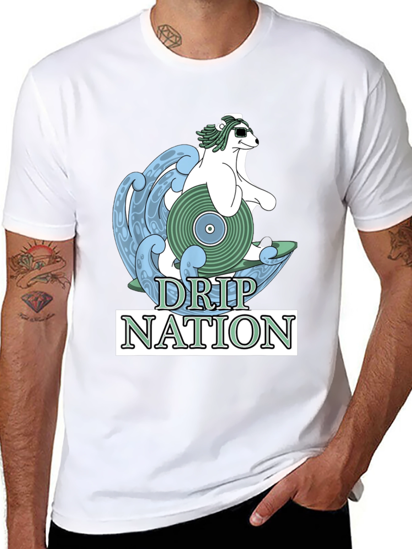 Black Drip Nation Polar Bear Surfing T-Shirt view 8