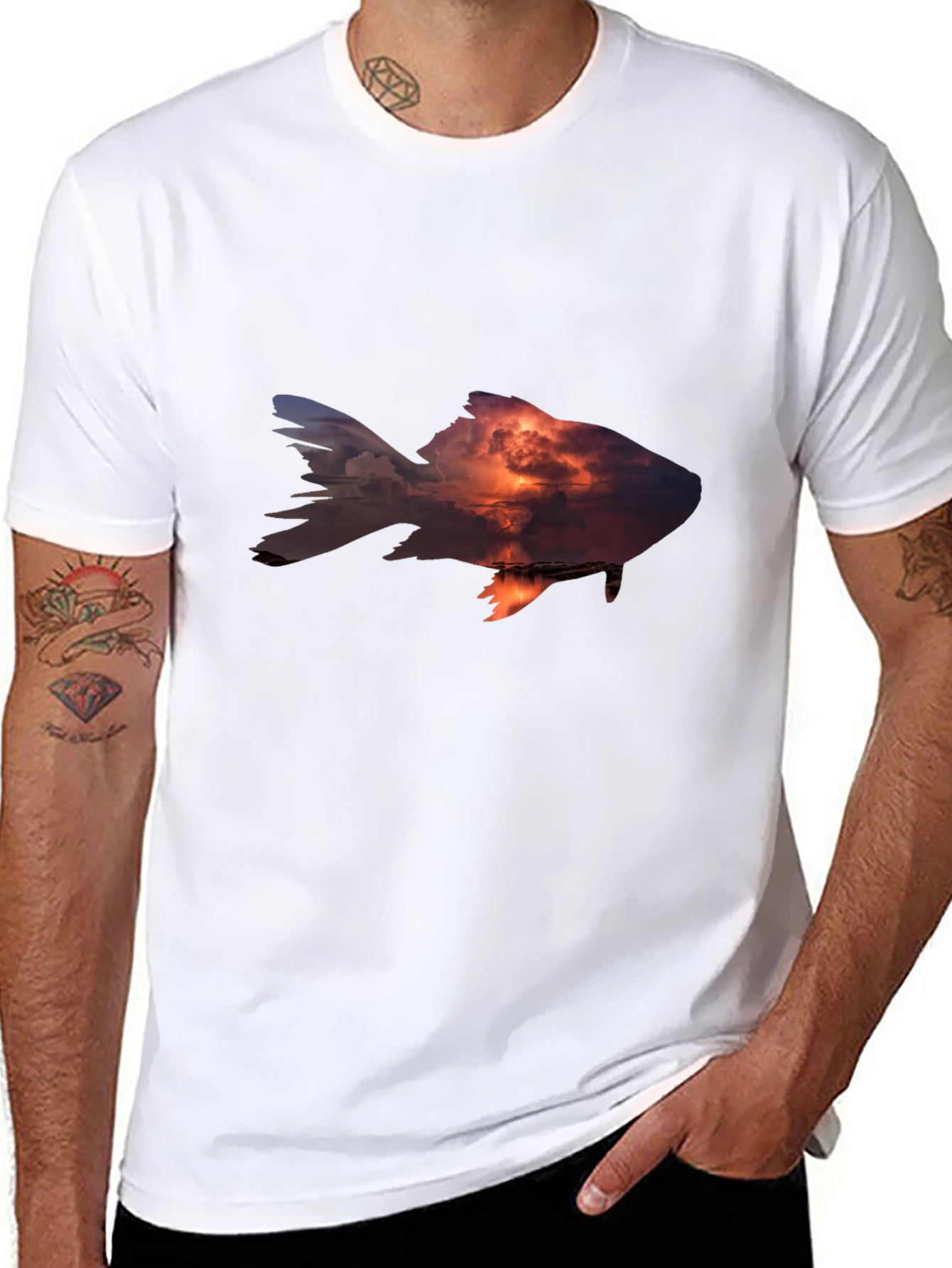 Black Sunset Fish Graphic Tee - Stylish Men's Black T-Shirt view 8